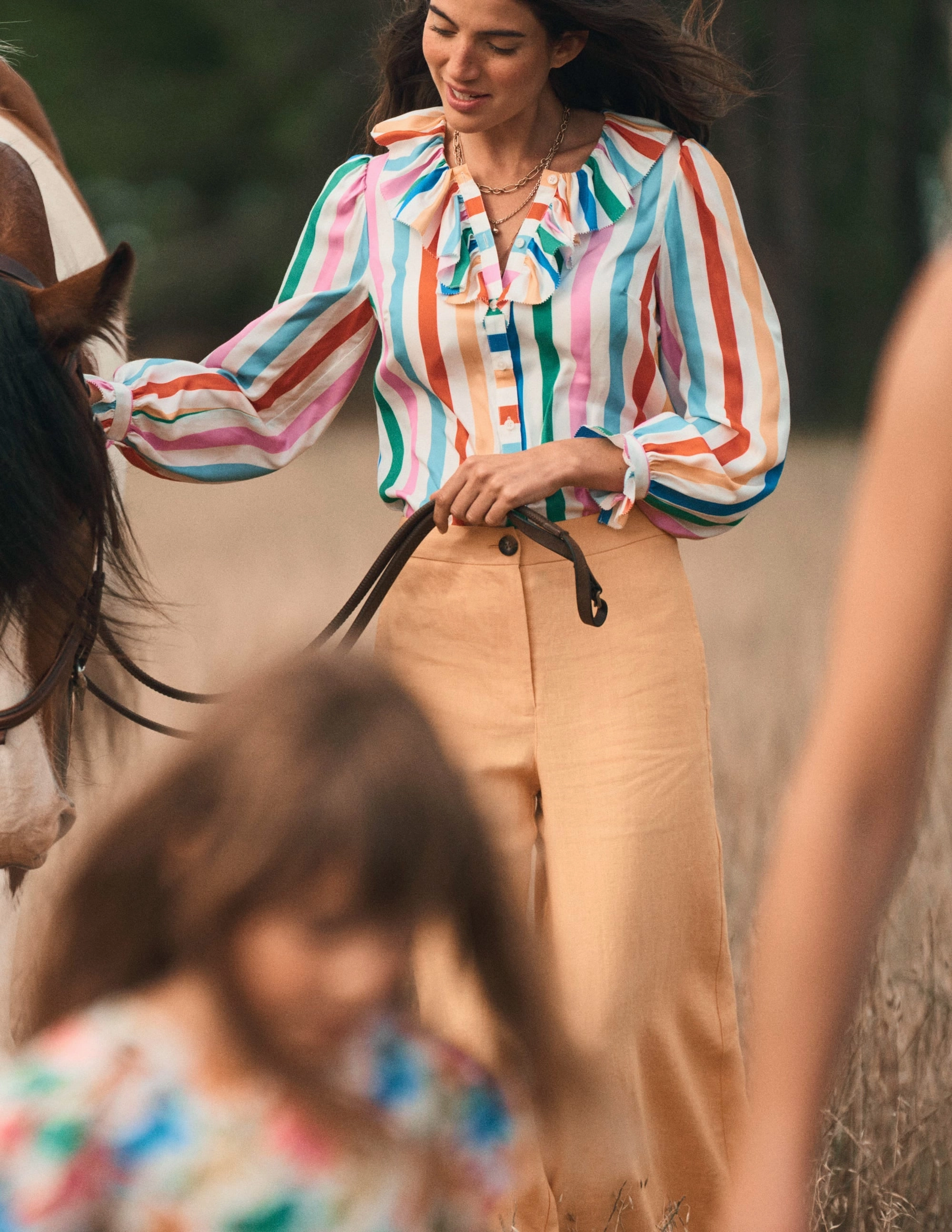 Ruffle Collar Silk Blend Top-Mauve, Strawberry Tart Rainbow Soft Feel Casual Layer Wear