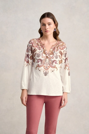 Printed Jersey Top - Intricate Paisley Casual Sweater EcoFriendly Material