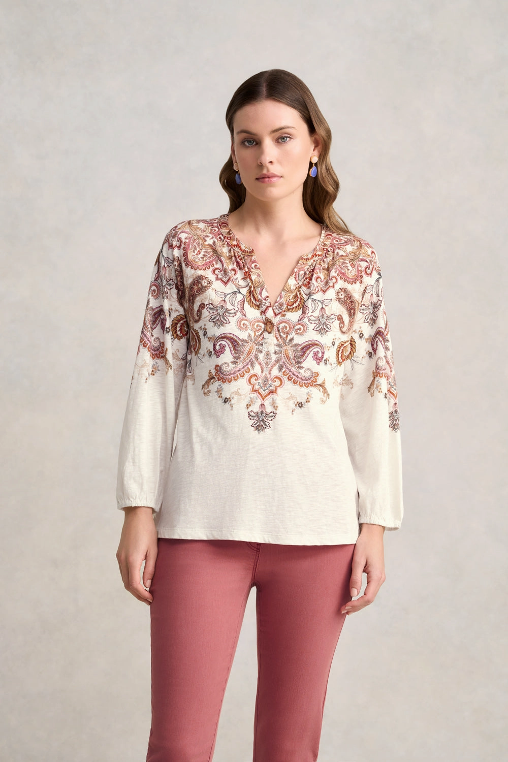 Printed Jersey Top - Intricate Paisley Casual Sweater EcoFriendly Material