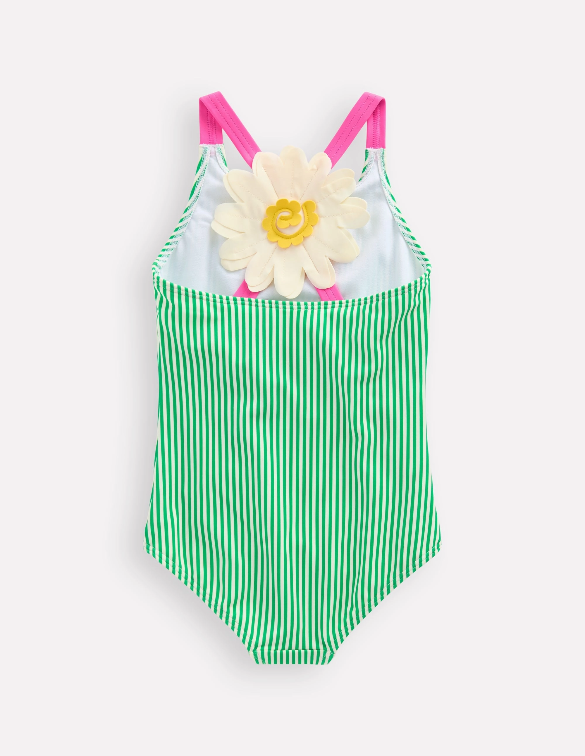 Hydrodynamic Shape Cut Applique Back Swimsuit-Green Daisy