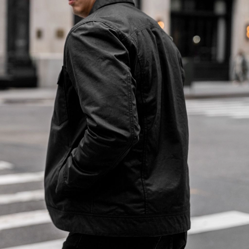Waxed Canvas Field Jacket | Black FleeceBacking Seamless Edging