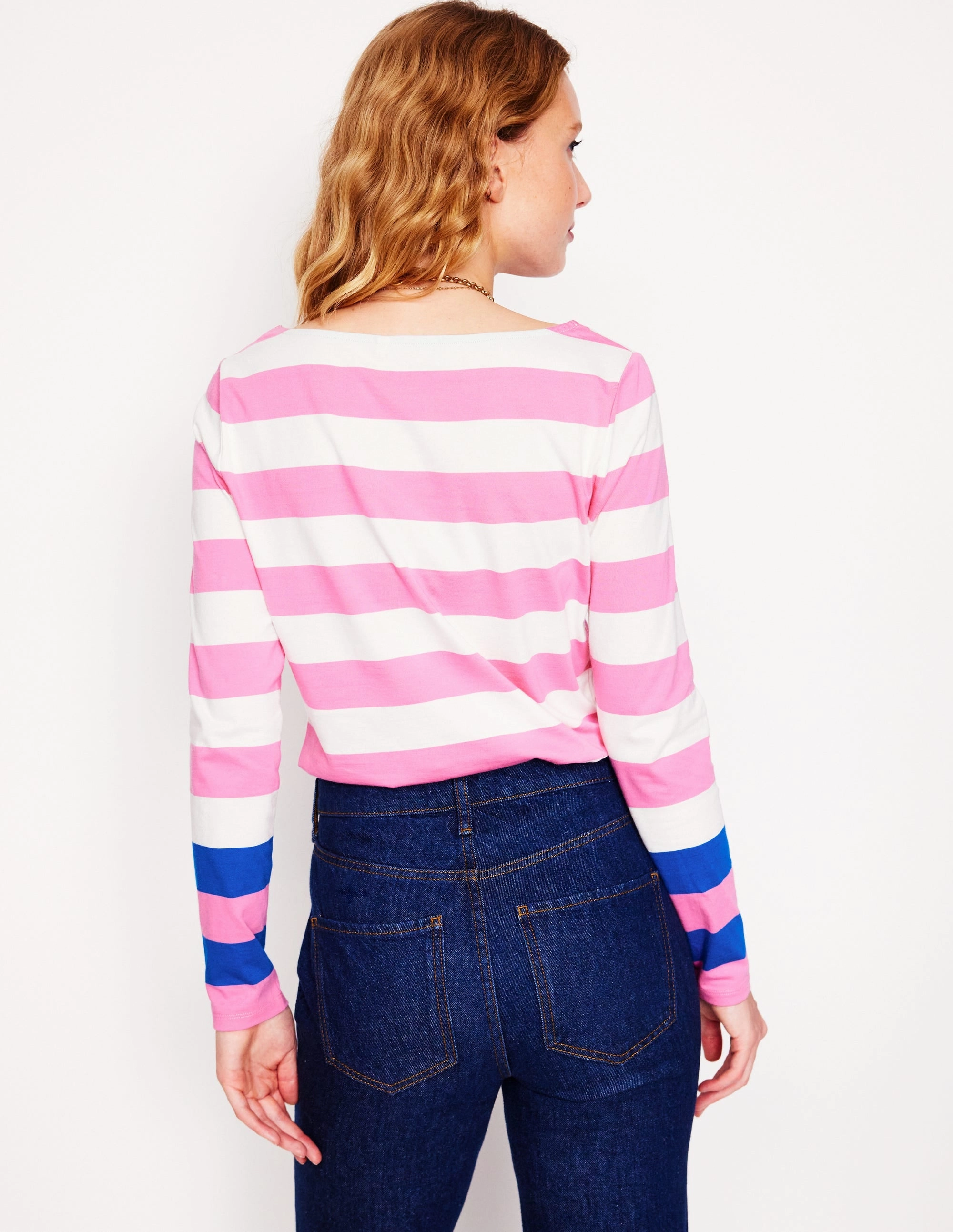 Ella Long Sleeve Breton-Pink Rose, Gallery Blue Cuff Casual Layer Wear
