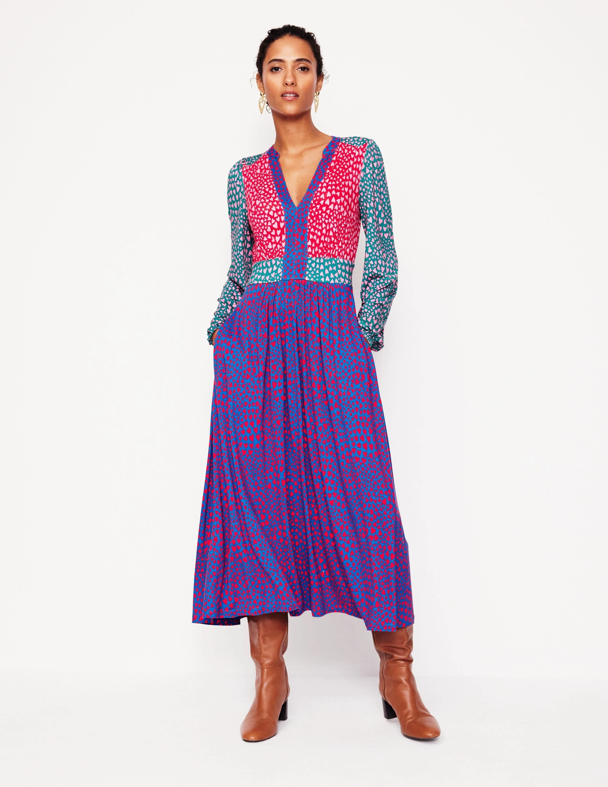 Lily Long Sleeve Midi Dress-Multi, Heart Cluster Heart Tone