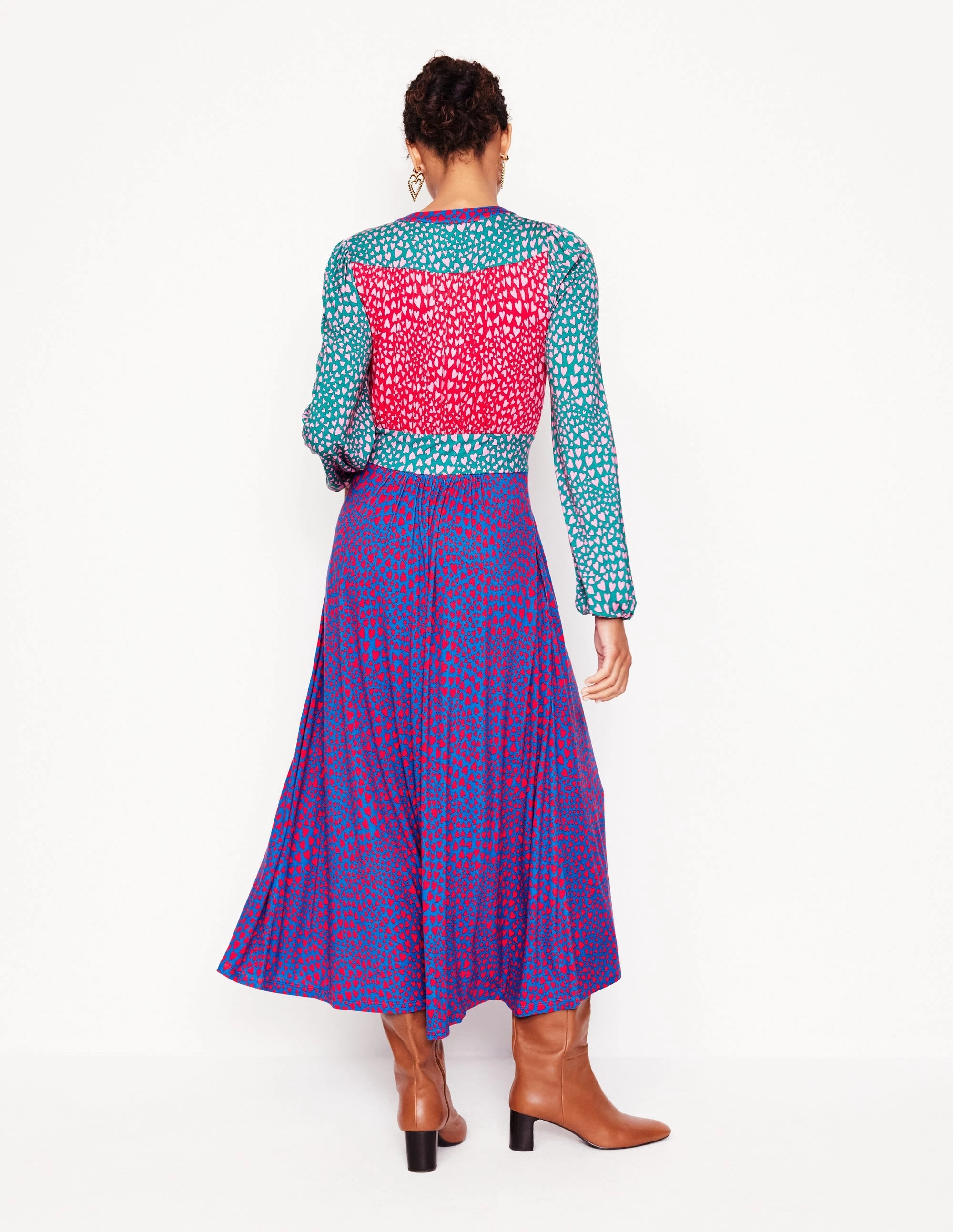 Lily Long Sleeve Midi Dress-Multi, Heart Cluster Smart Shape