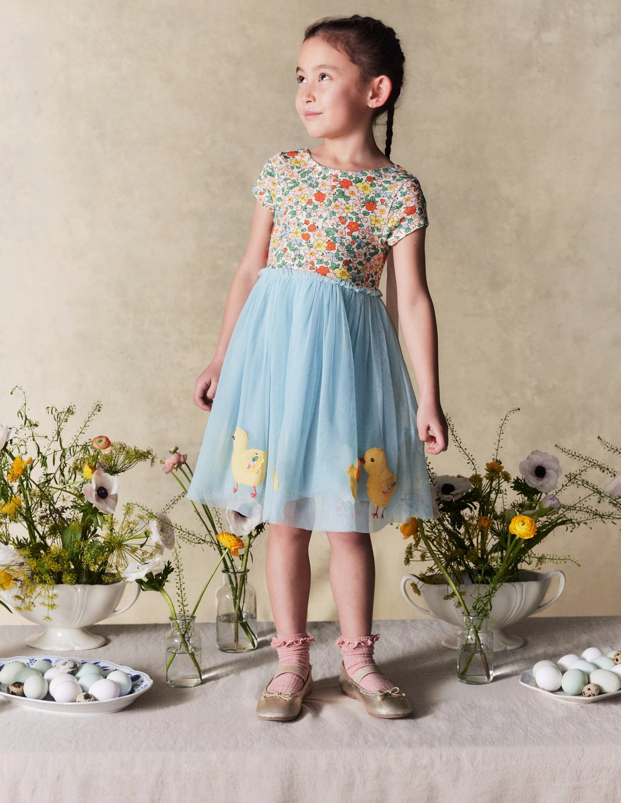 Ami Applique Tulle Dress-Pale Blue Chicks Casual and Comfy Simple Shape