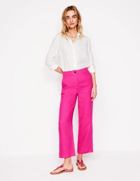 Westbourne Crop Linen Trousers-Pink Peony Chill Wear Casual Edge