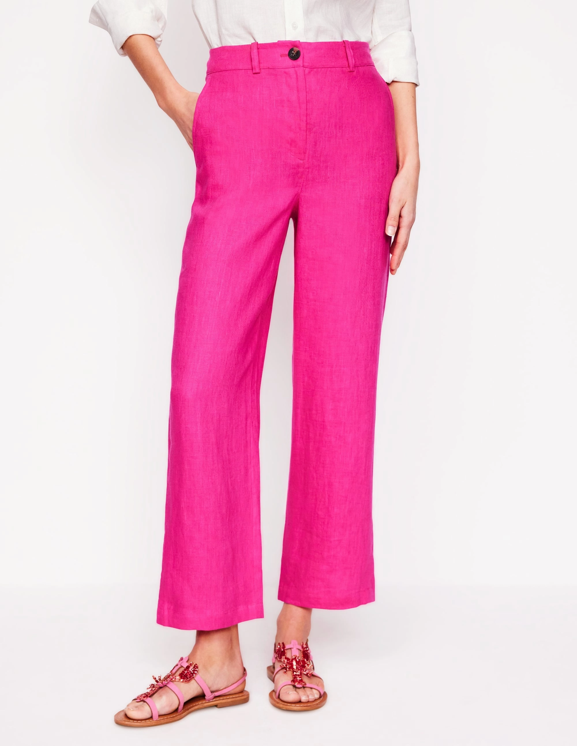 Westbourne Crop Linen Trousers-Pink Peony Light Fit