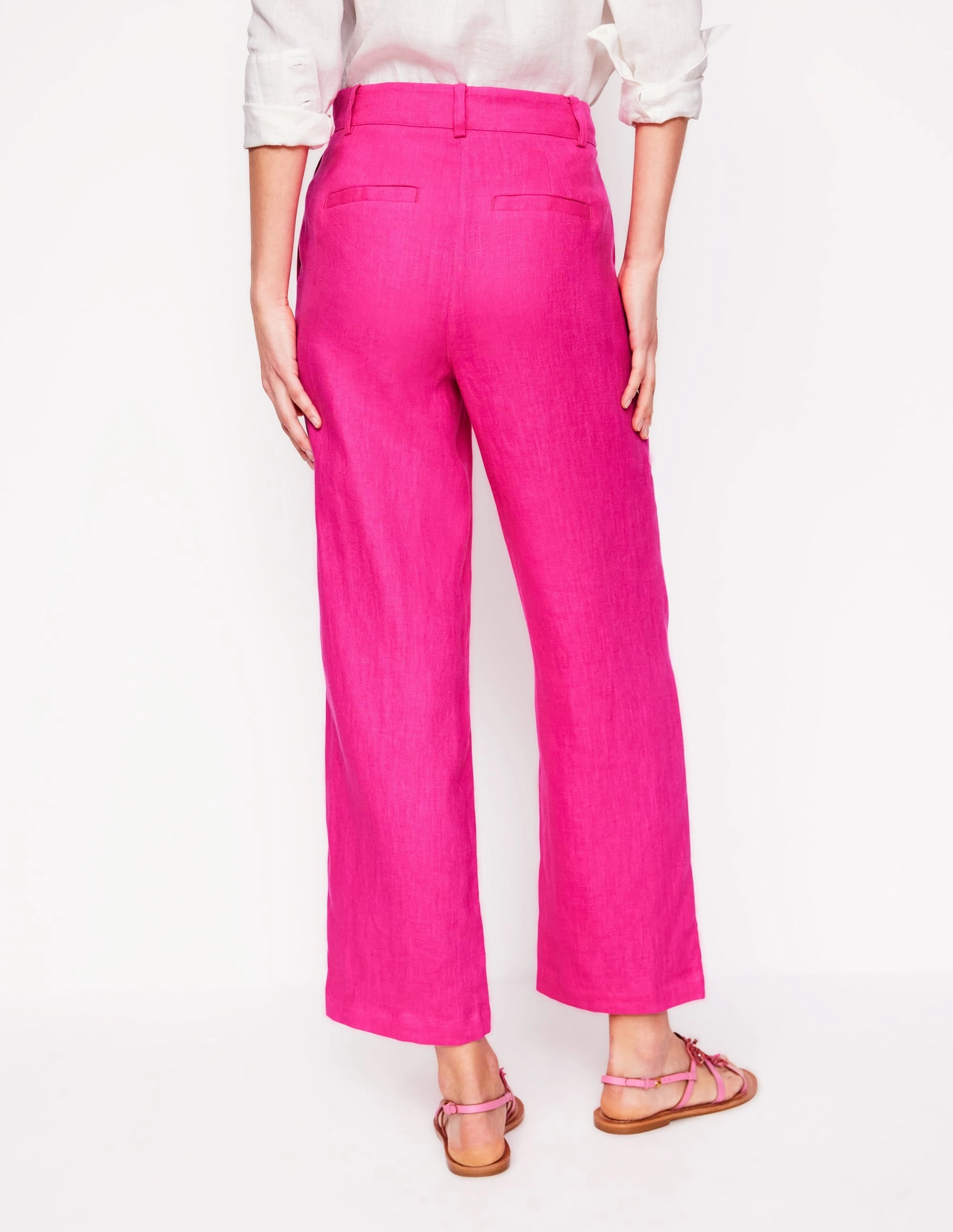 Westbourne Crop Linen Trousers-Pink Peony Mid-rise fit Form Fit Comfort