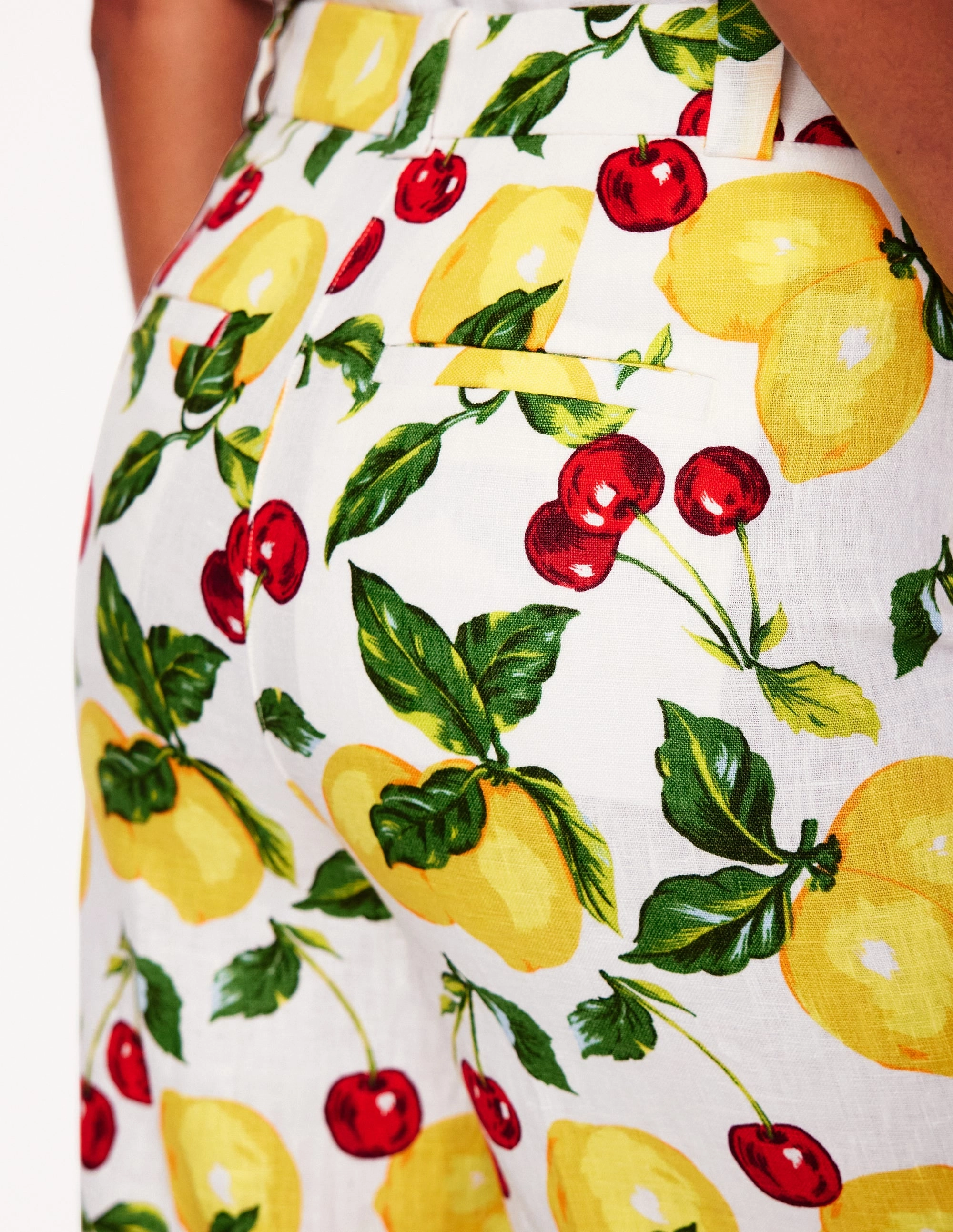 Wide fit Westbourne Linen Trousers-Ivory, Cherries and Lemons
