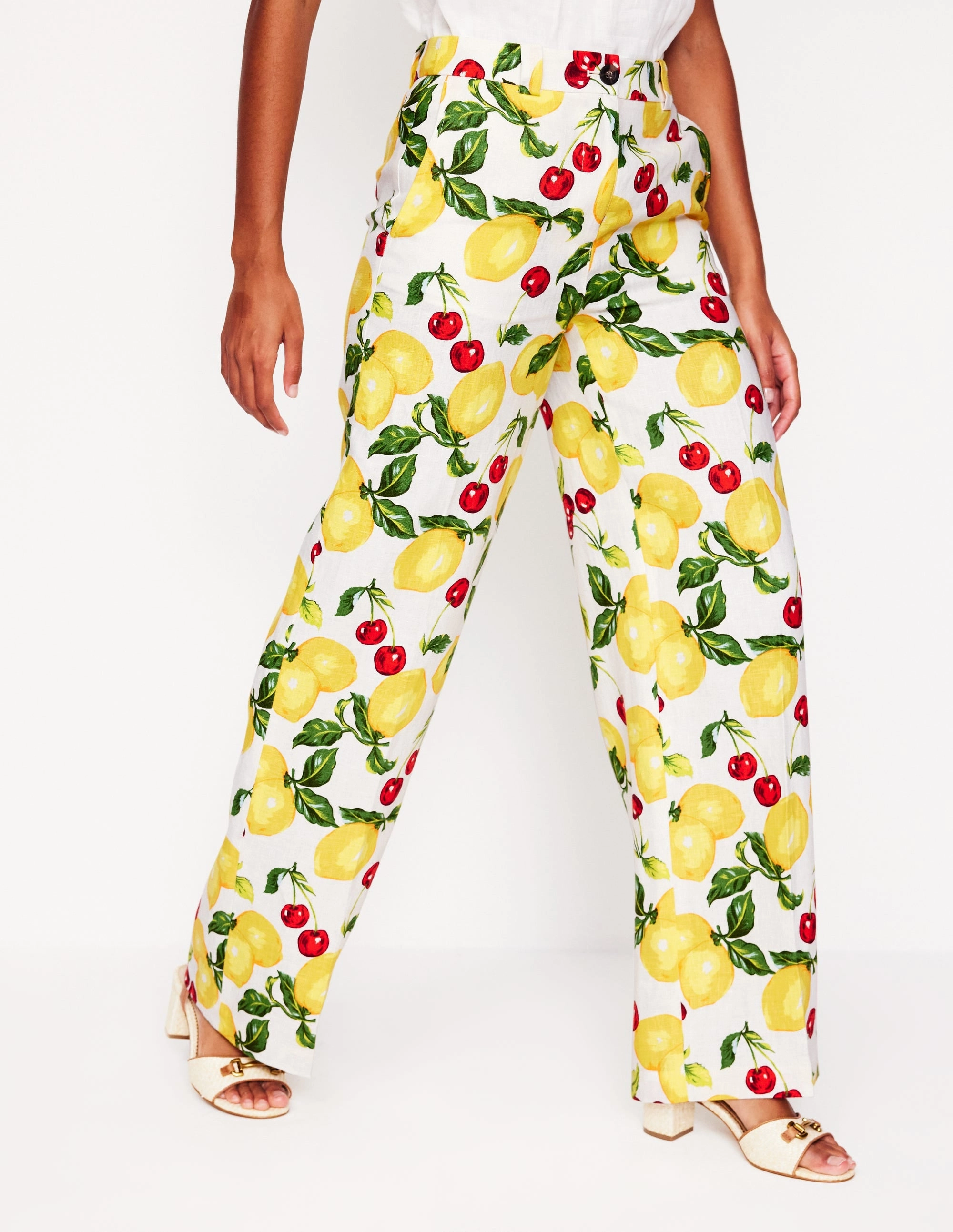 Westbourne Linen Trousers-Ivory, Cherries and Lemons Perfect Pair
