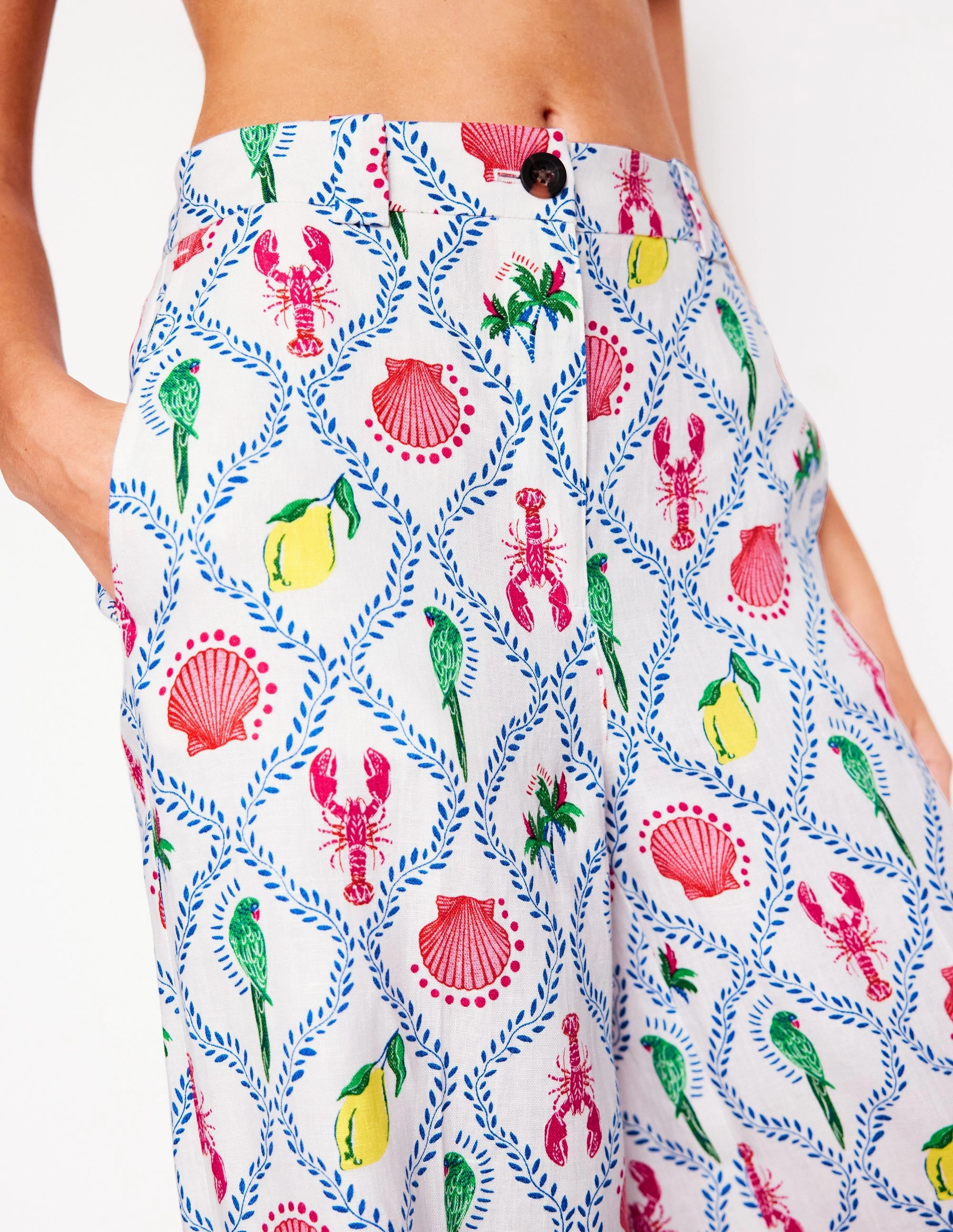 Westbourne Linen Trousers-Ivory, Tropical Bonanza Vine Casual Chic Look Travel Ready