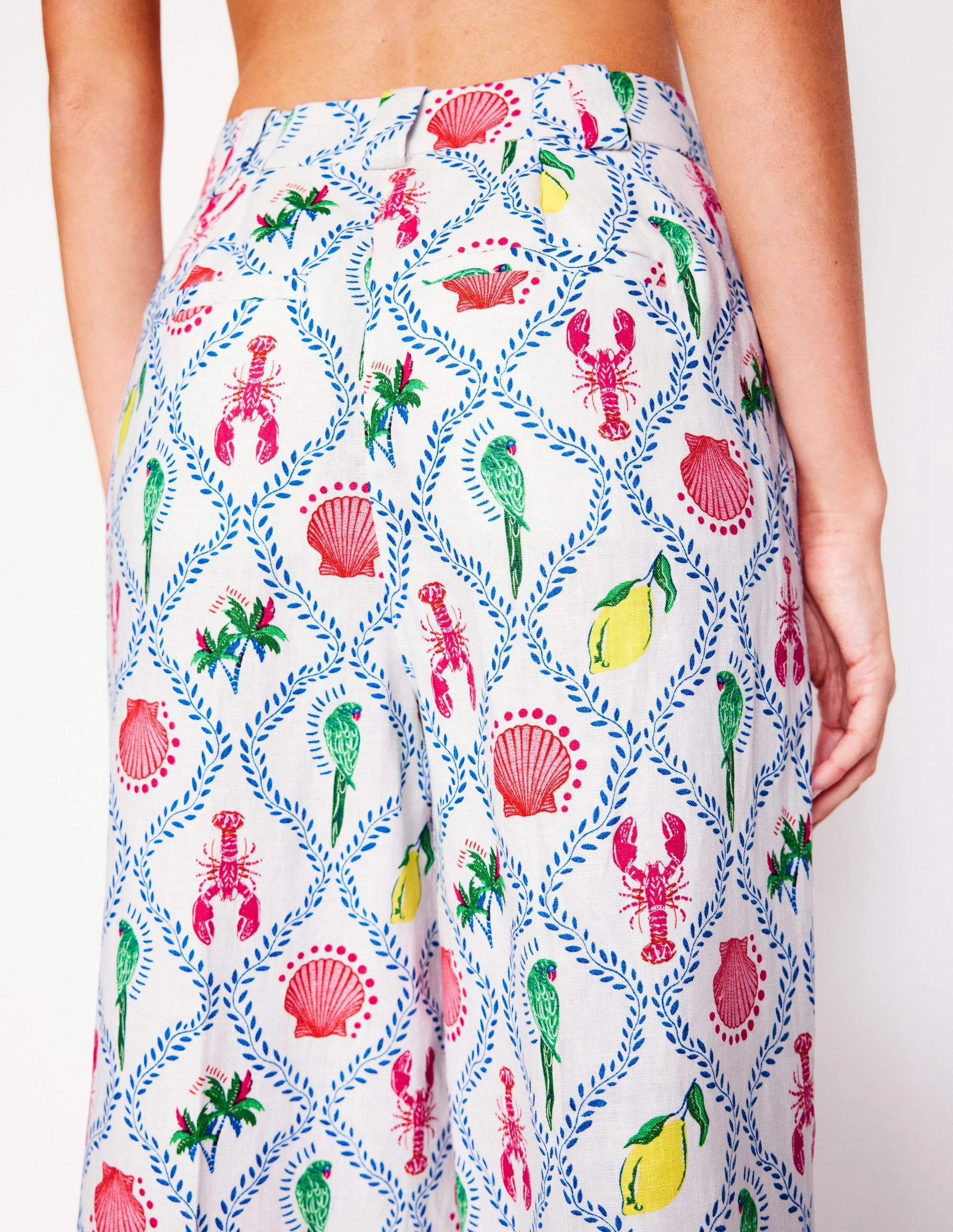 Relaxed Comfort Fit Westbourne Linen Trousers-Ivory, Tropical Bonanza Vine