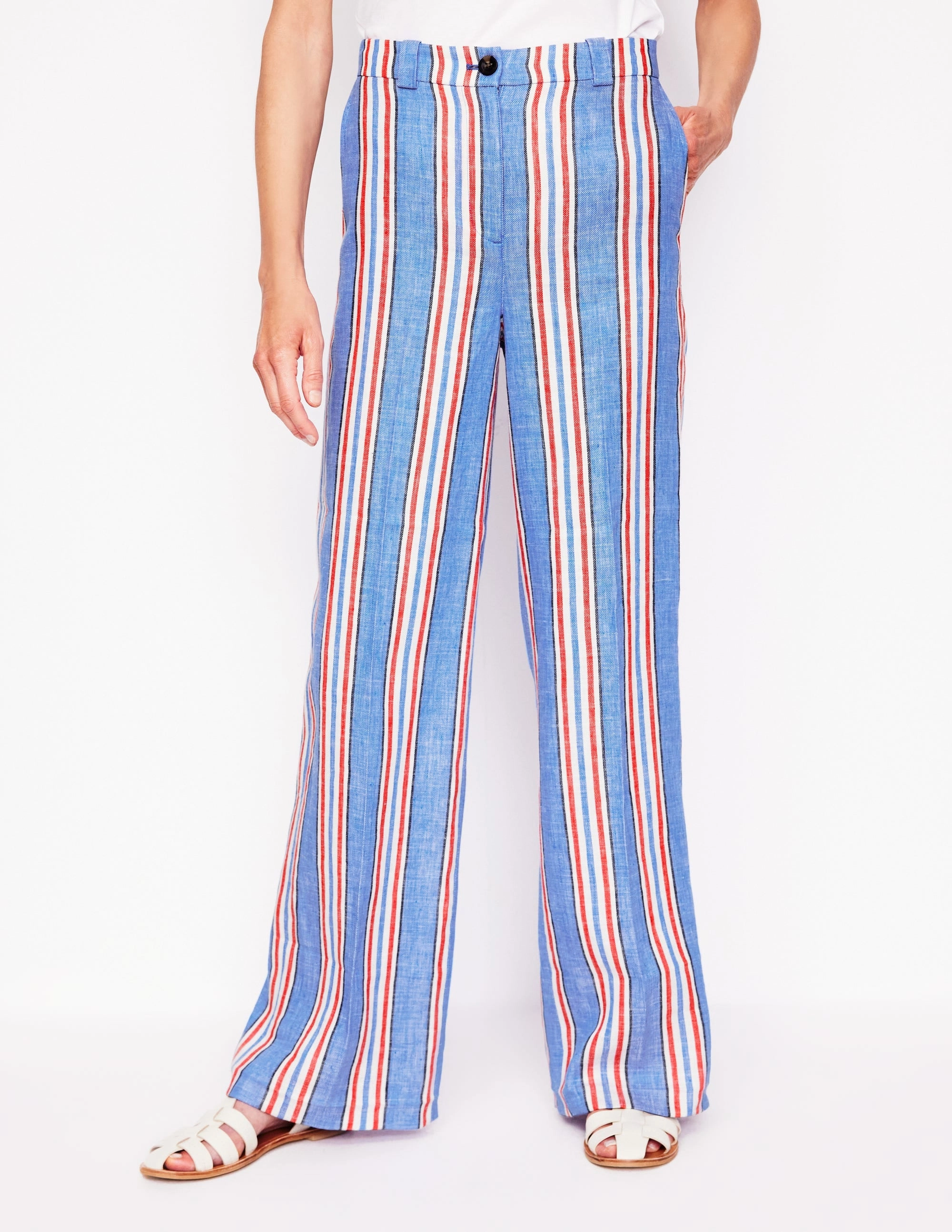 Westbourne Linen Trousers-Peacock Blue, Red Stripe Tagless label