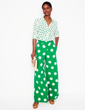 Full Flex Wide Leg Trousers-Rich Emerald, Abstract Dot