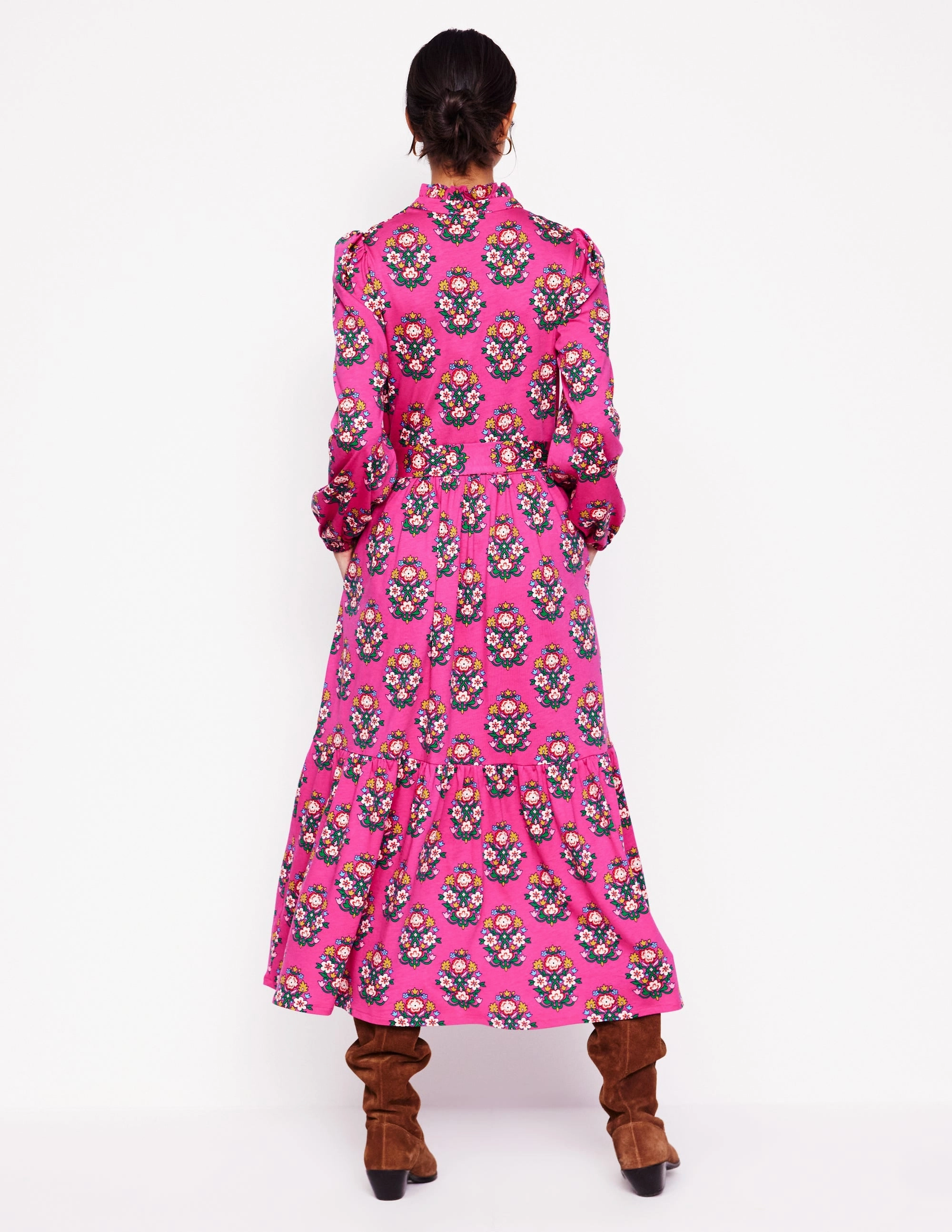 Willow Tiered Jersey Dress-Cosmos Pink, Wildflower Stamp Breathable Style Dreamy Touch