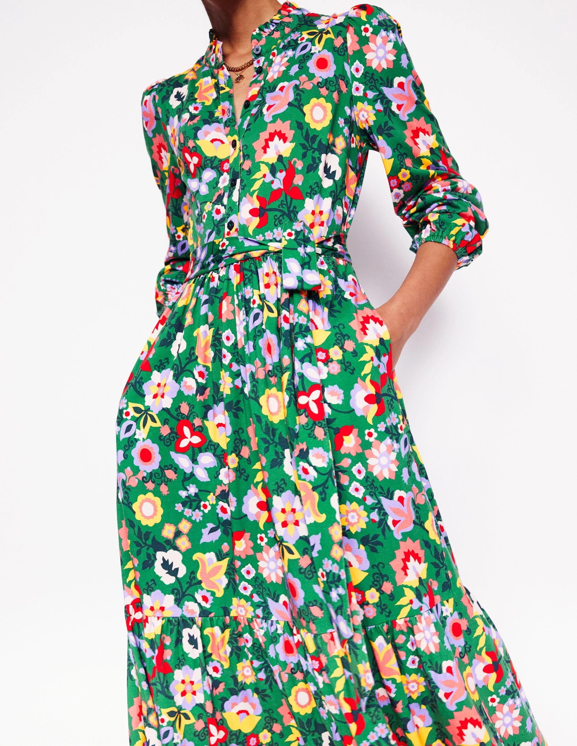 Chic Fit Willow Tiered Jersey Dress-Forest Grass, Flourishing Vine