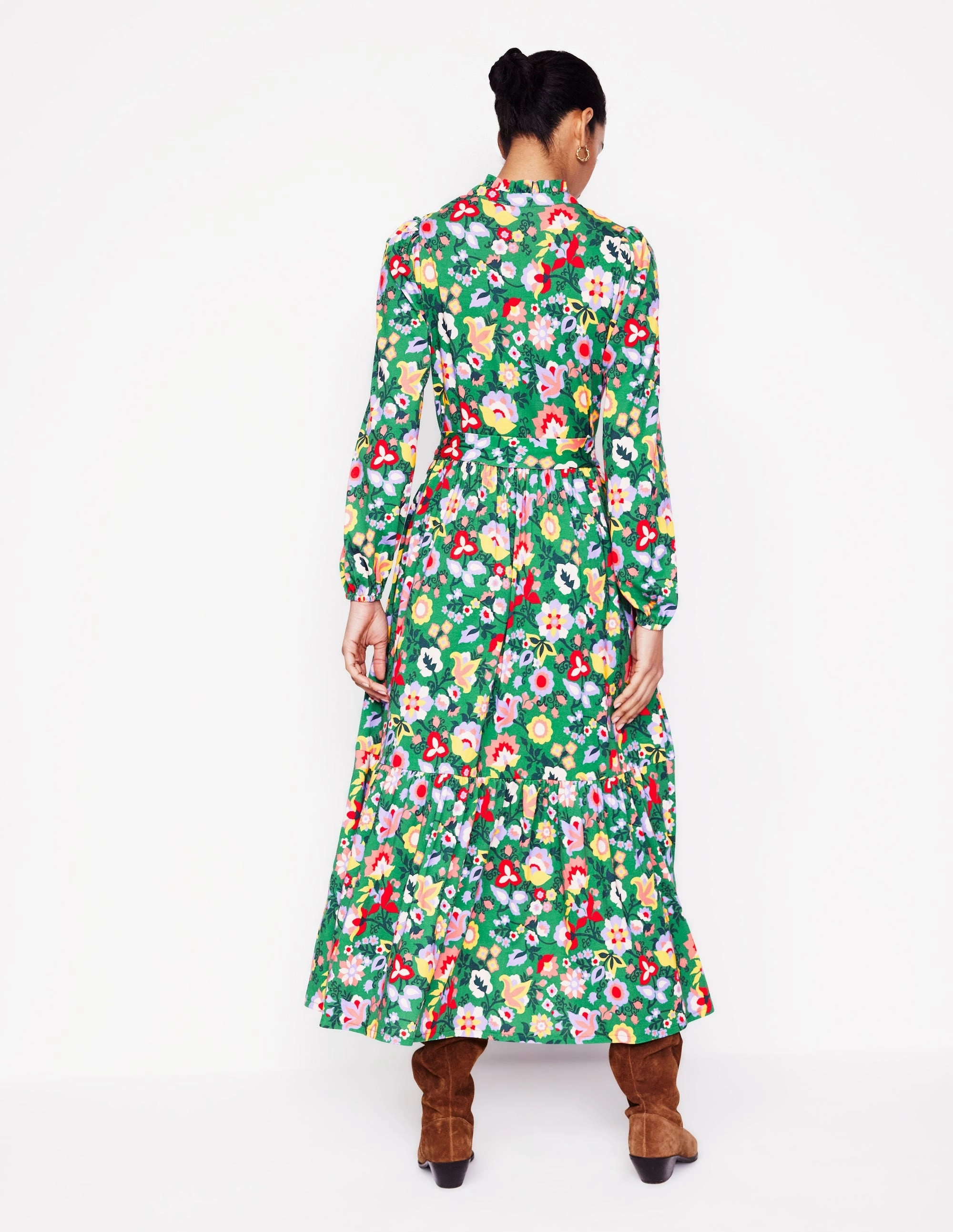 Weekend Casual Trendy wrap gown Willow Tiered Jersey Dress-Forest Grass, Flourishing Vine