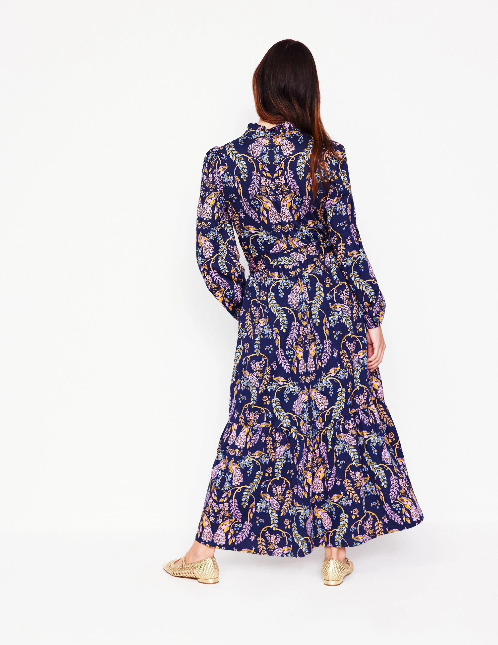 Willow Tiered Jersey Dress-French Navy,Enchanting Peacock Soft Weave