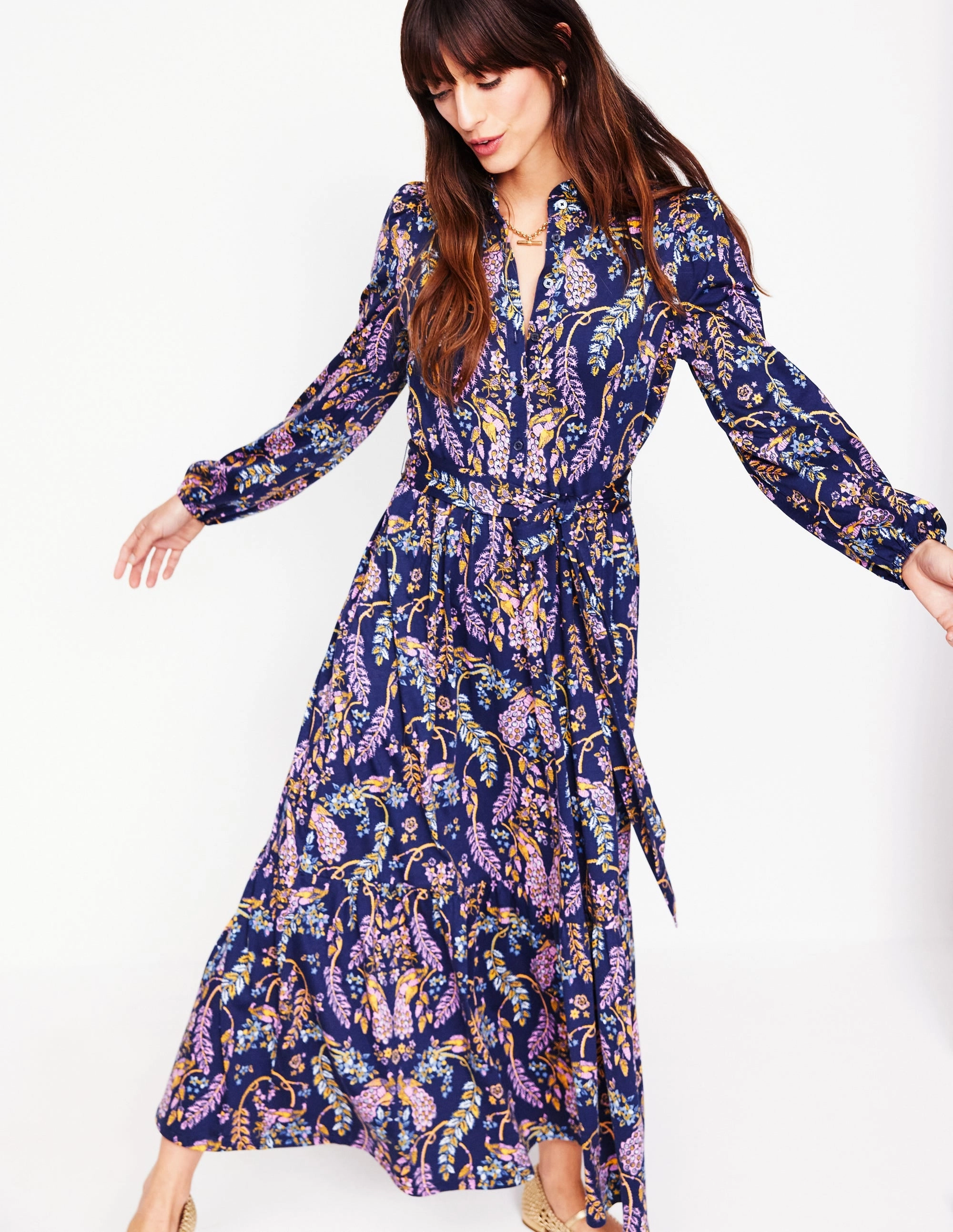 Willow Tiered Jersey Dress-French Navy,Enchanting Peacock Sleek Movement Neutral Feel