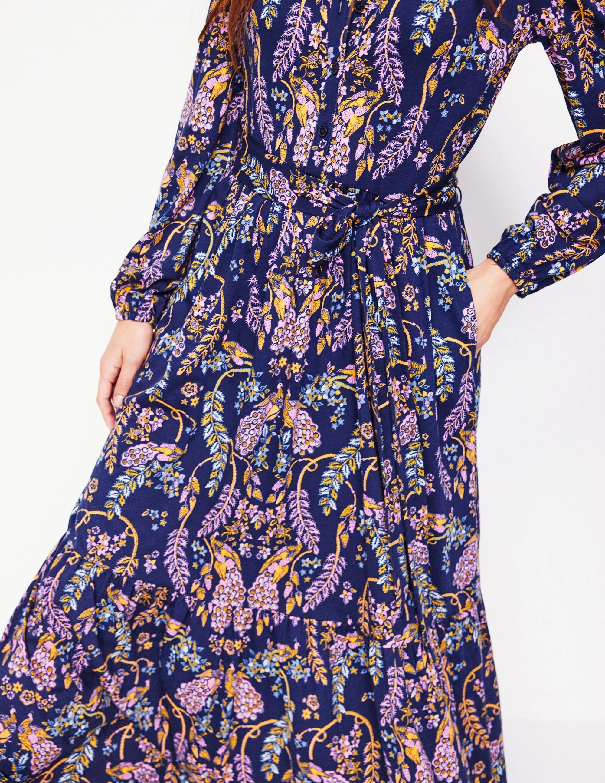 Romantic Hour Willow Tiered Jersey Dress-French Navy,Enchanting Peacock