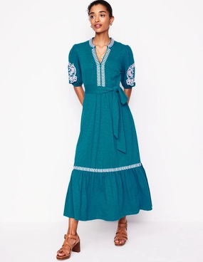 Amara Embroidered Jersey Dress-Deep Sea, Meadowsweet Pink Resort Ready