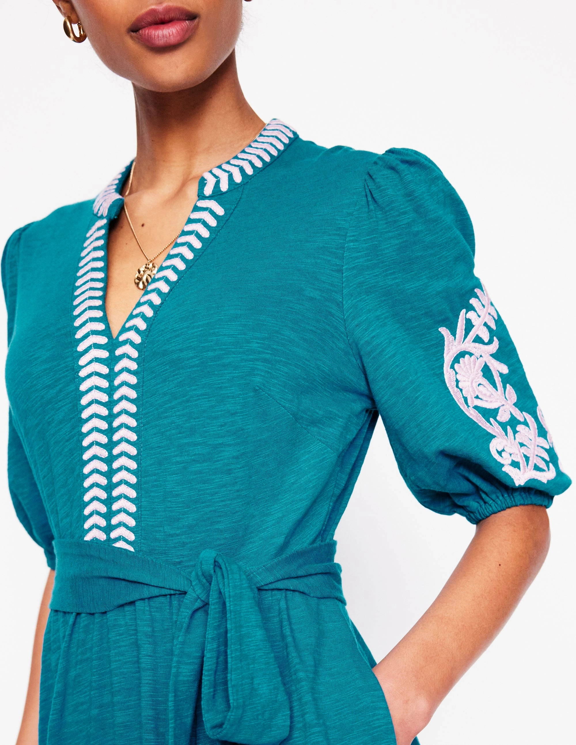 Amara Embroidered Jersey Dress-Deep Sea, Meadowsweet Pink Perfect Design