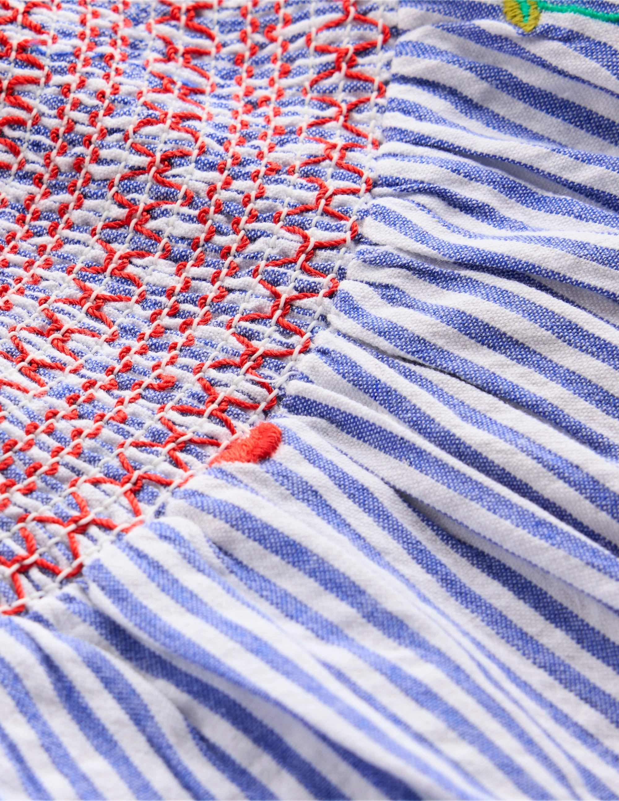 Woven Smocked Top-Blue Ticking Cherries Indoor clothing BioBased Fibers