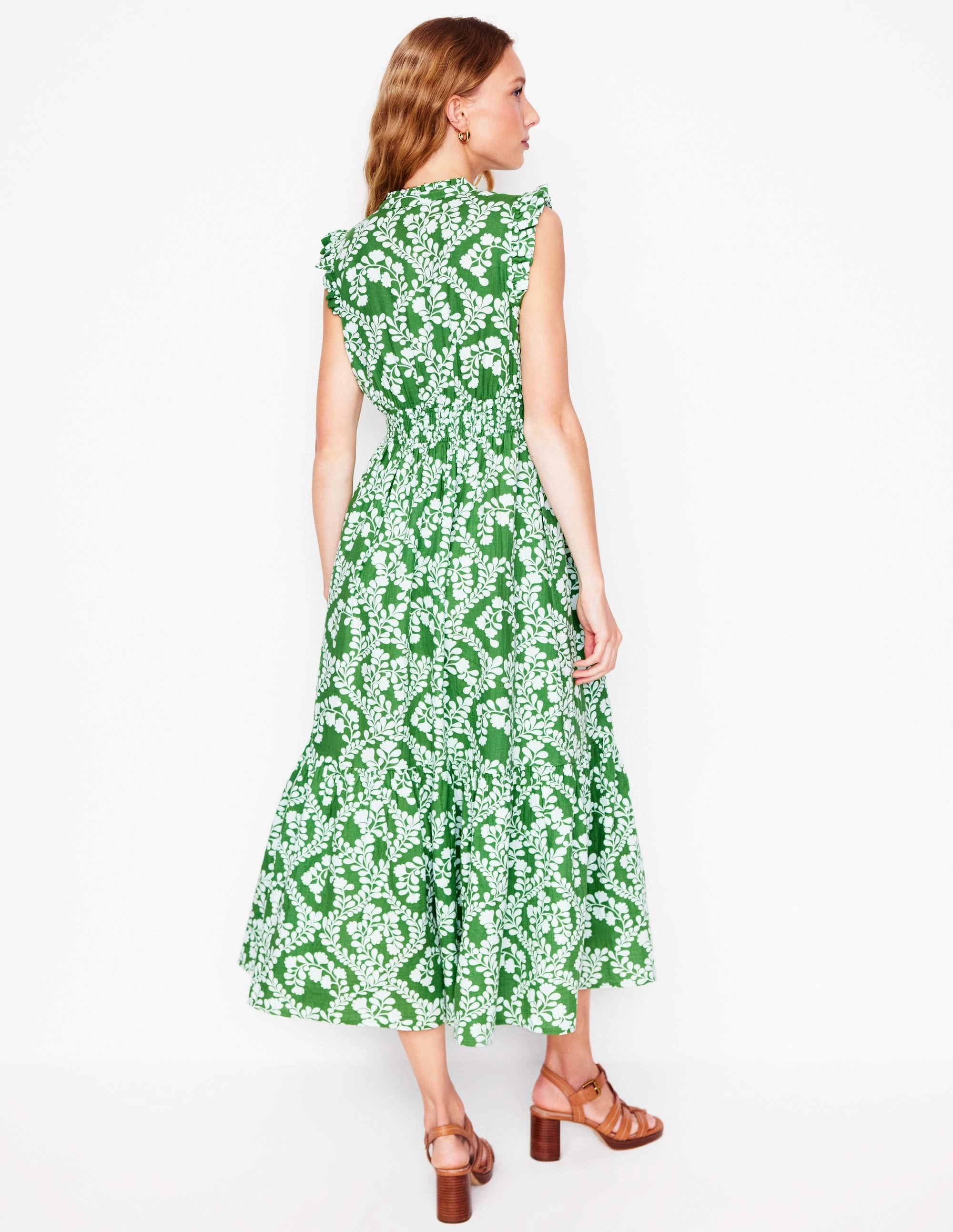 Flowing Layers Wren Double Cloth Midi Dress-Paradise Green,Vine Silhouette