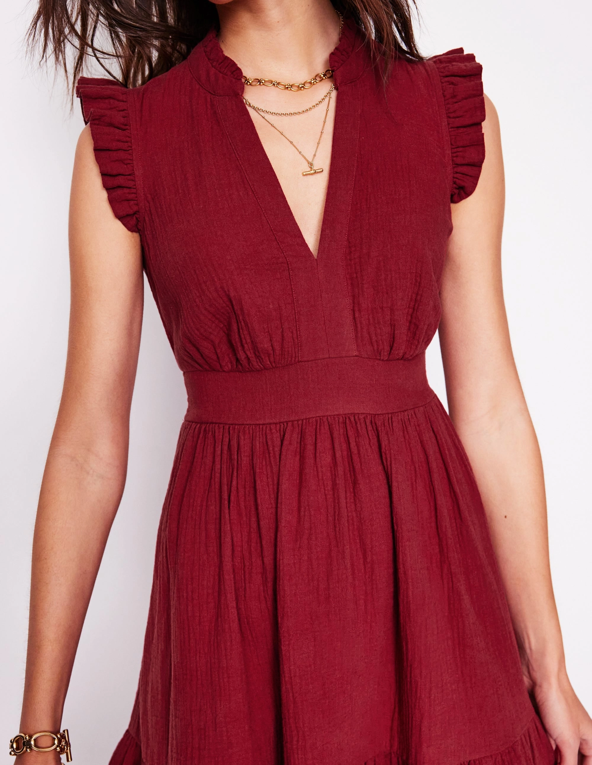 Wren Double Cloth Short Dress-Garnet Red Trend Movement Inner Glow