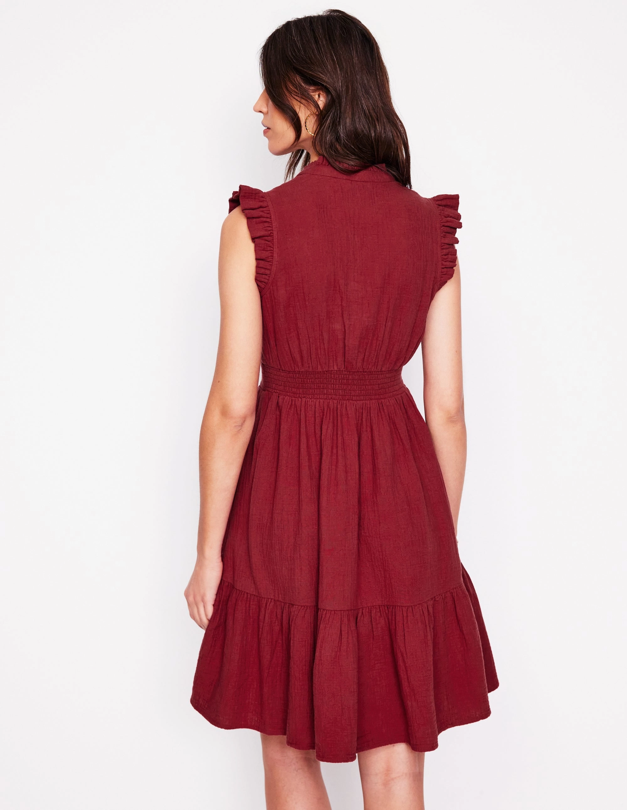 Cozy Silhouette Wren Double Cloth Short Dress-Garnet Red