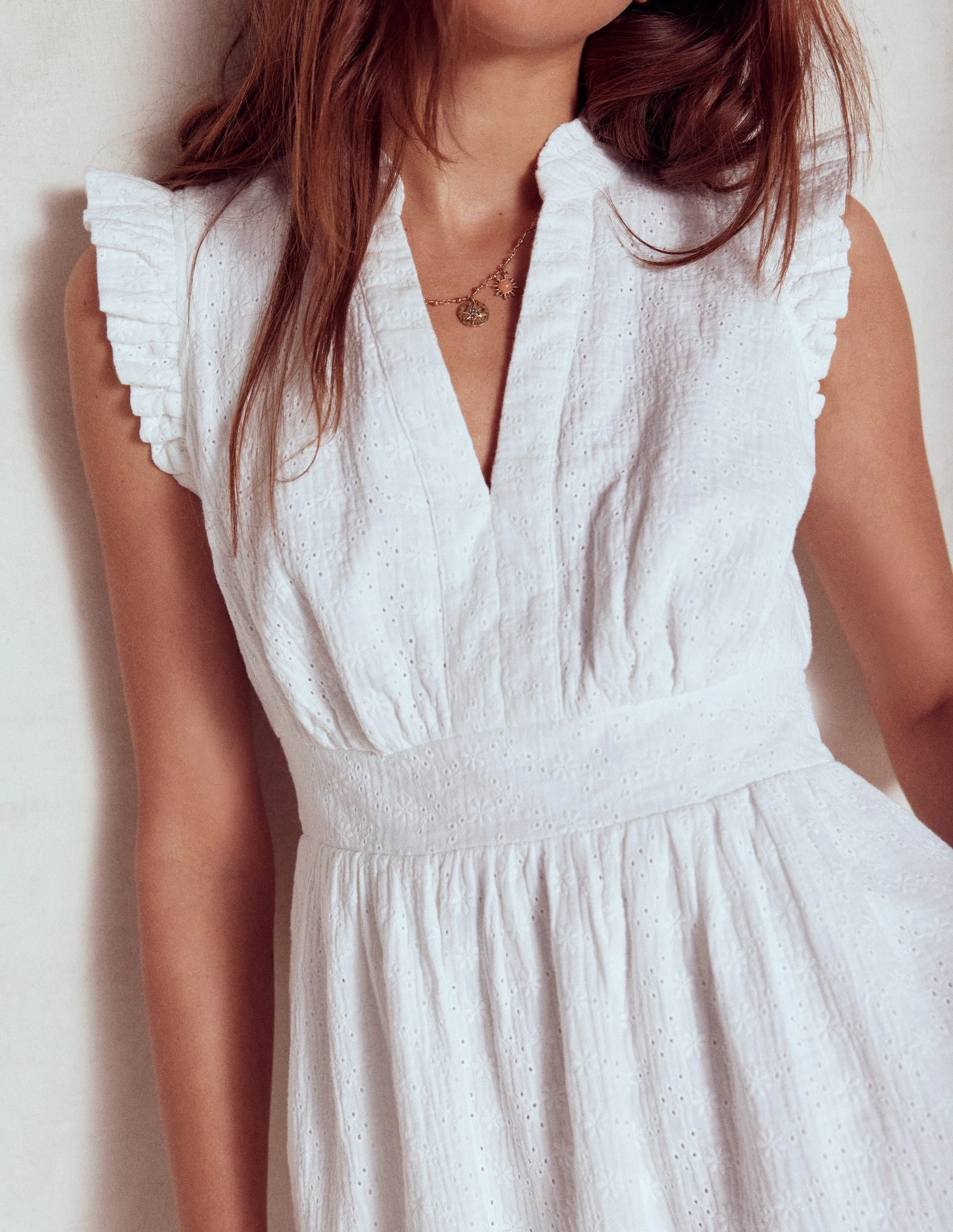 Wren Double Cloth Short Dress-White Tear-resistant Versatile dress for layering