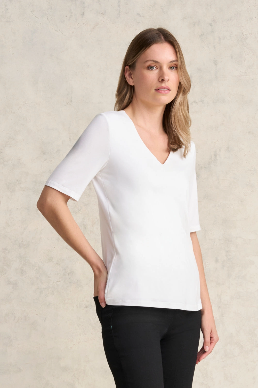 V-Neck Tee - White Anti Slip Shoulder Padding
