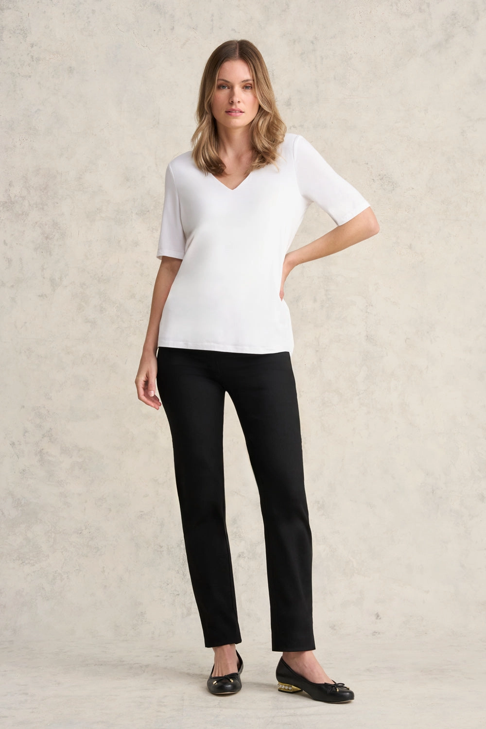 Durable Reinforced Elbows V-Neck Tee - White