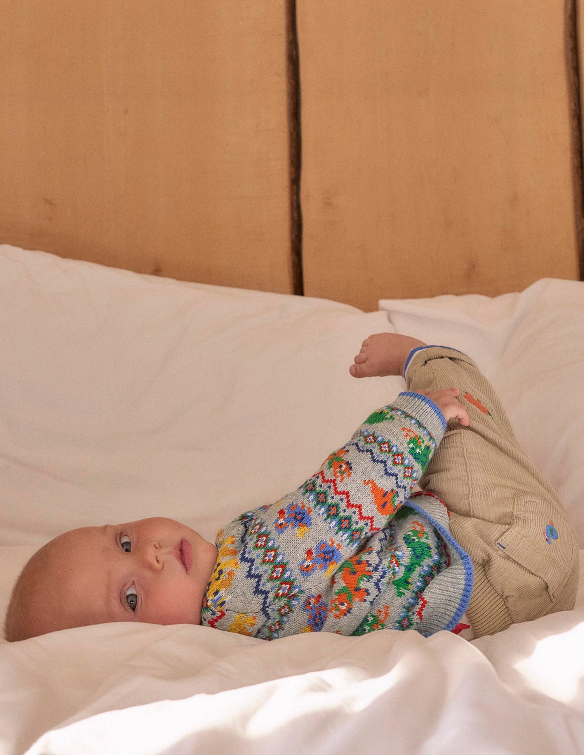 Fair Isle Button Jumper-Grey Marl Prehistoric Animals LowMaintenance Care Biodegradable Fiber Blend