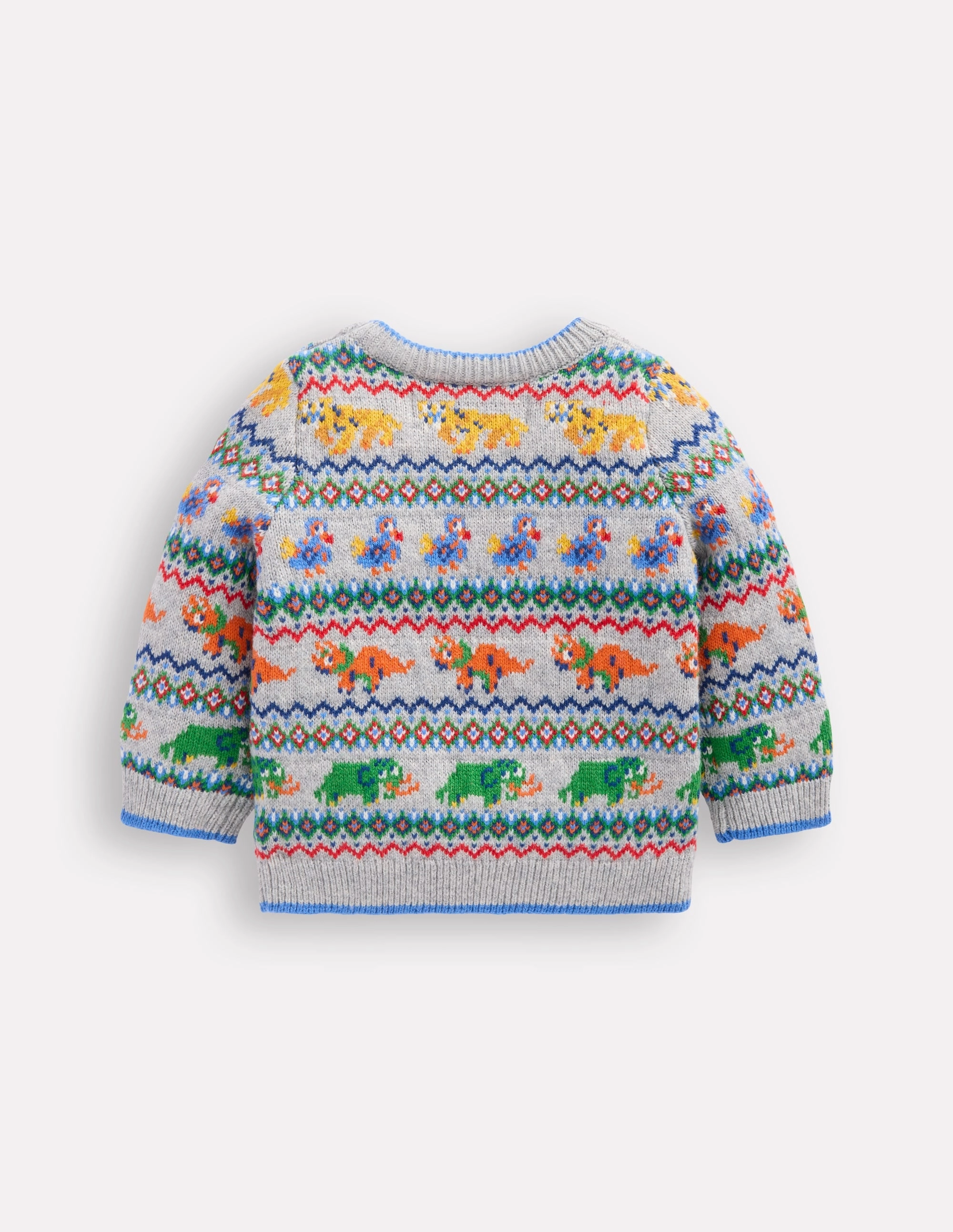Fair Isle Button Jumper-Grey Marl Prehistoric Animals Anytime Fit Simple Layer