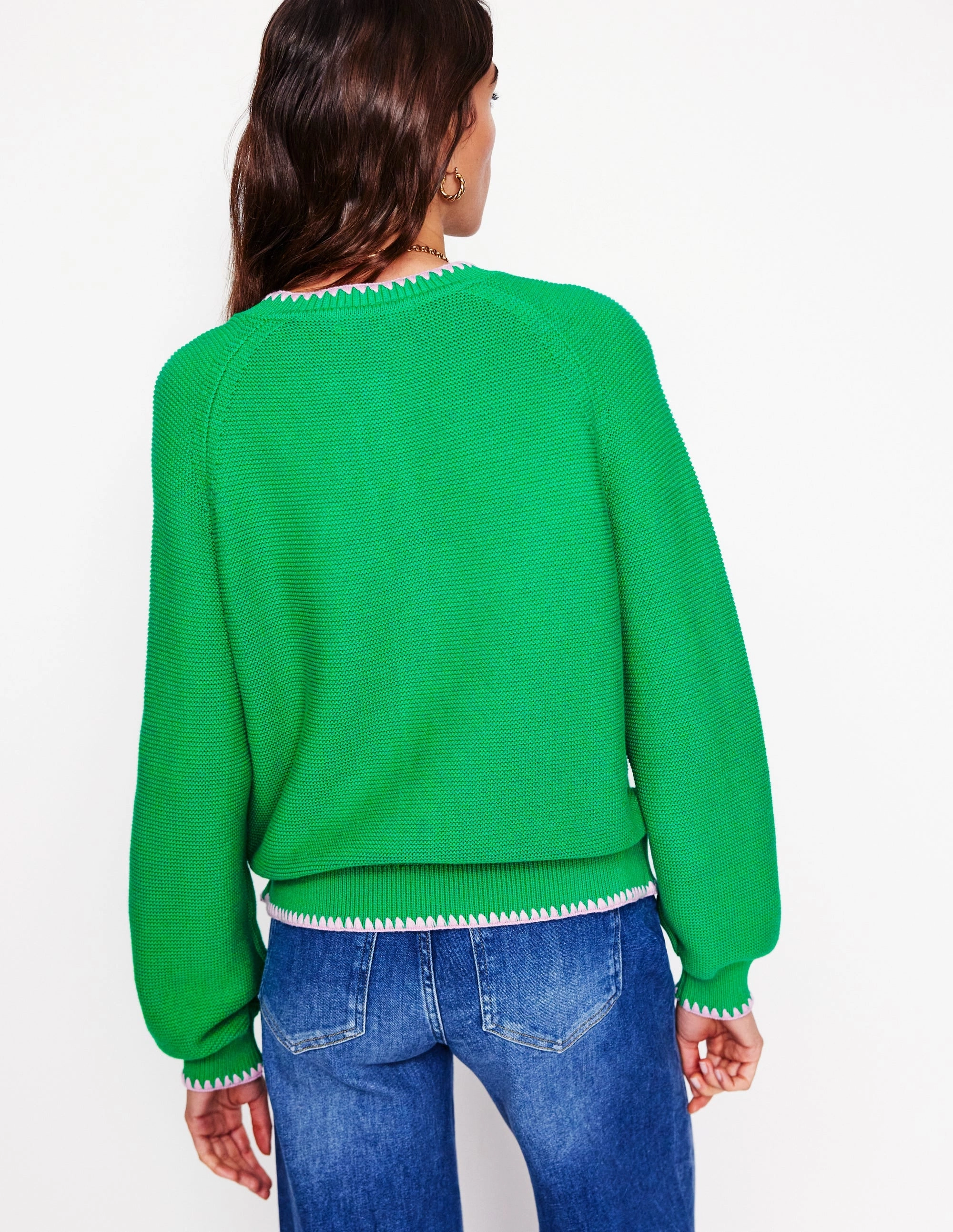 Minimalist Aesthetic Lena Stitch Detail Cardigan-Rich Emerald