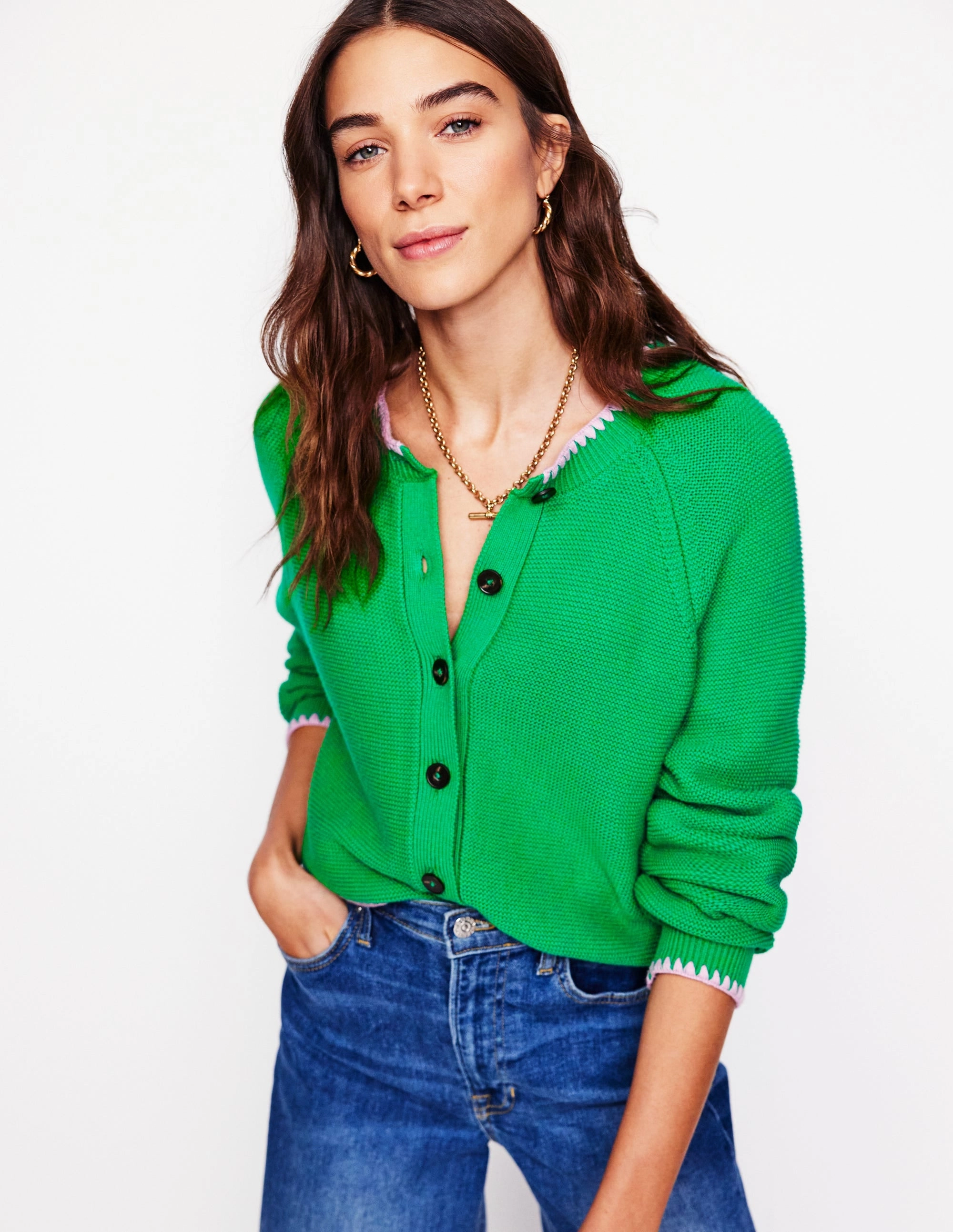 Travel Ready Lena Stitch Detail Cardigan-Rich Emerald