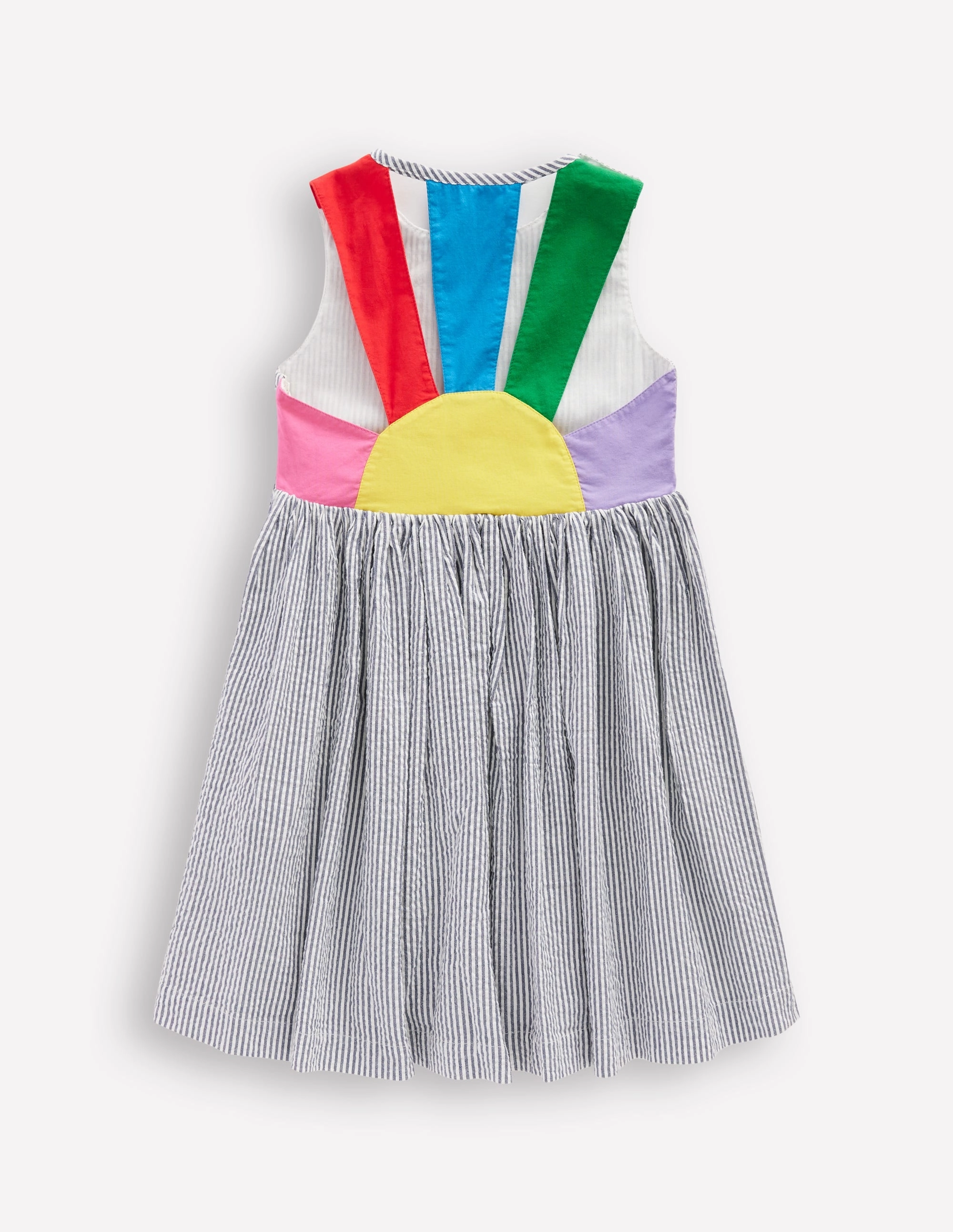 Zadie Applique Back Dress-Navy/ Ivory Stripe Sunray Elegant Waist Design