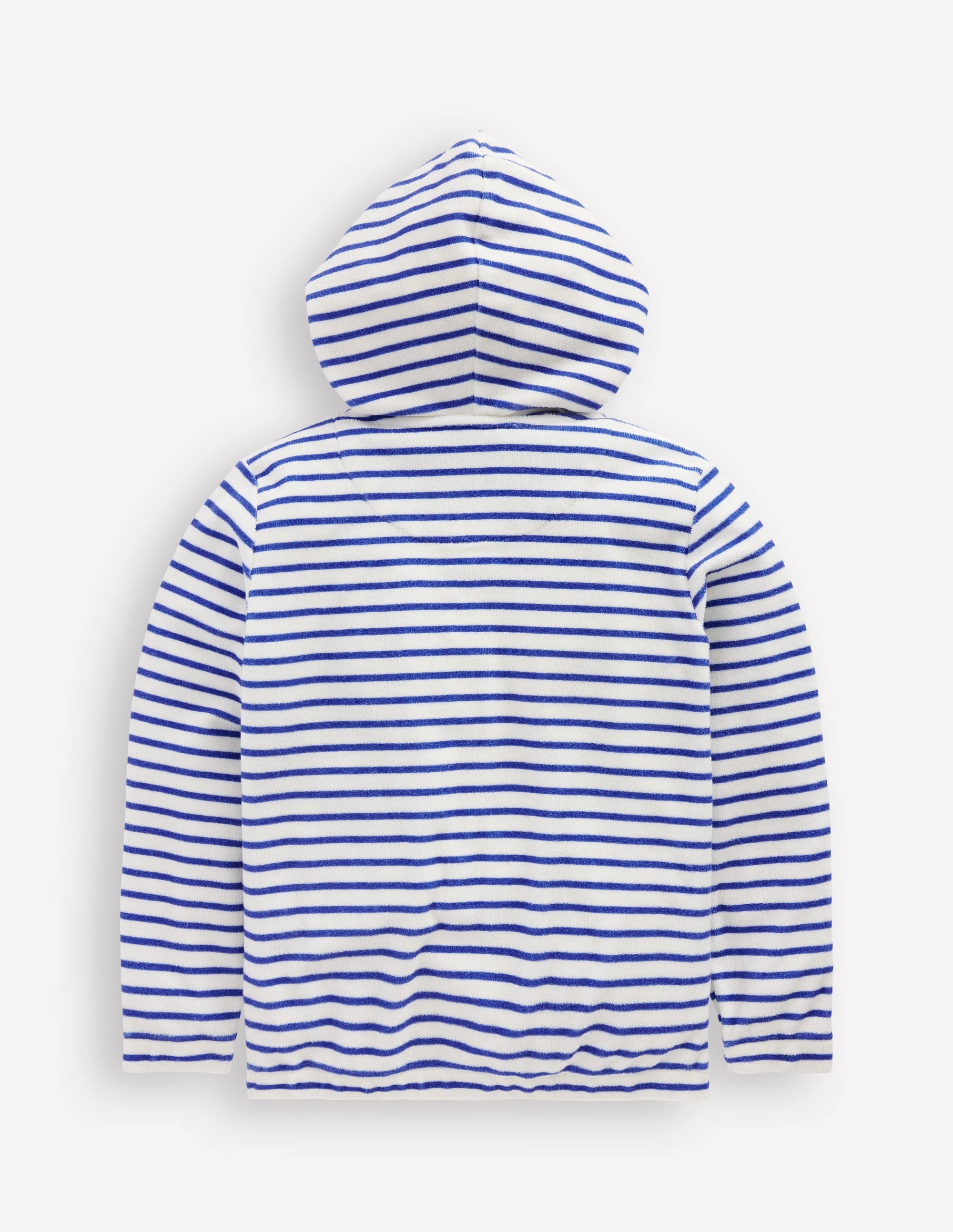 Minimal Look Zip-Through Towelling Hoodie-Ivory/Bright Blue Sea Stripe