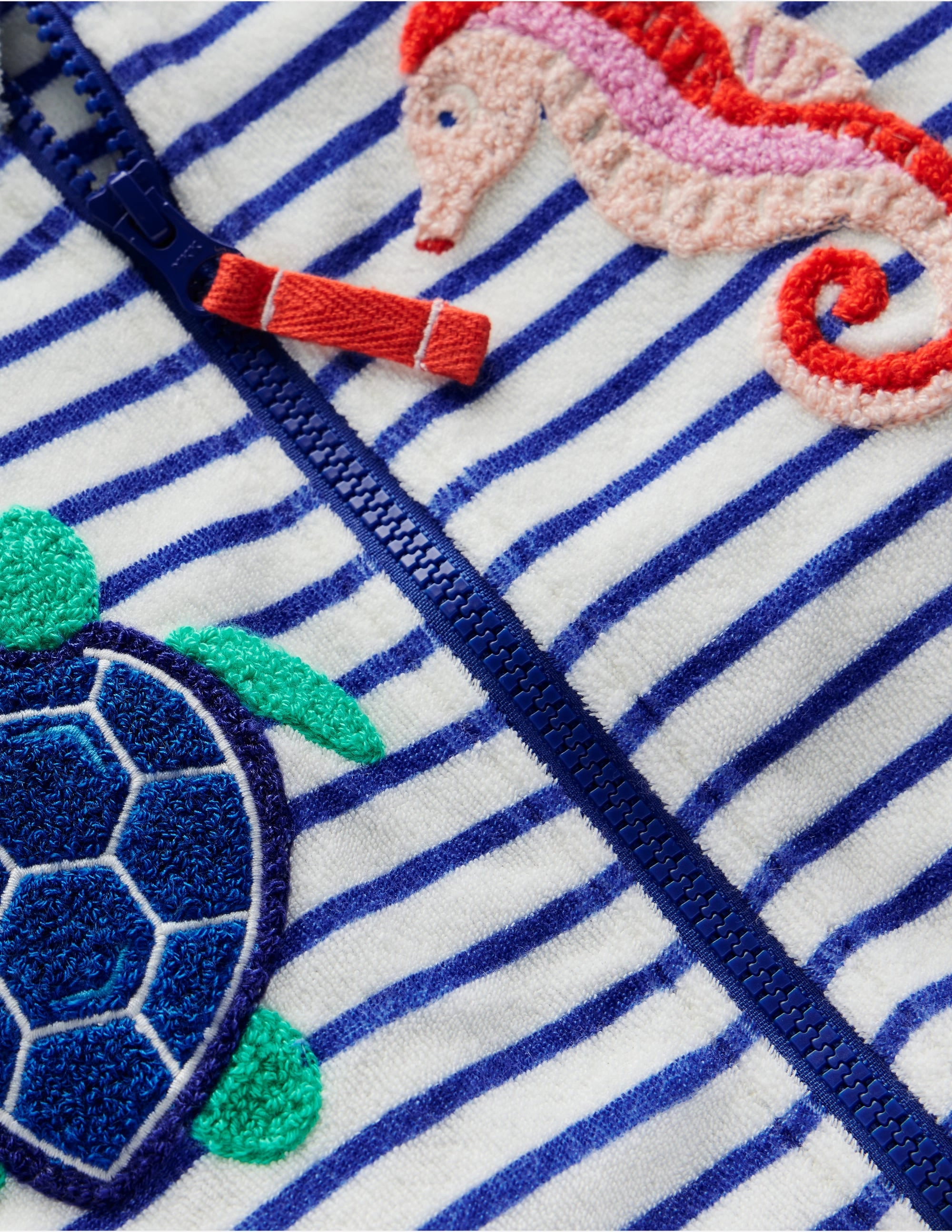 Zip-Through Towelling Hoodie-Ivory/Bright Blue Sea Stripe Basic Layer