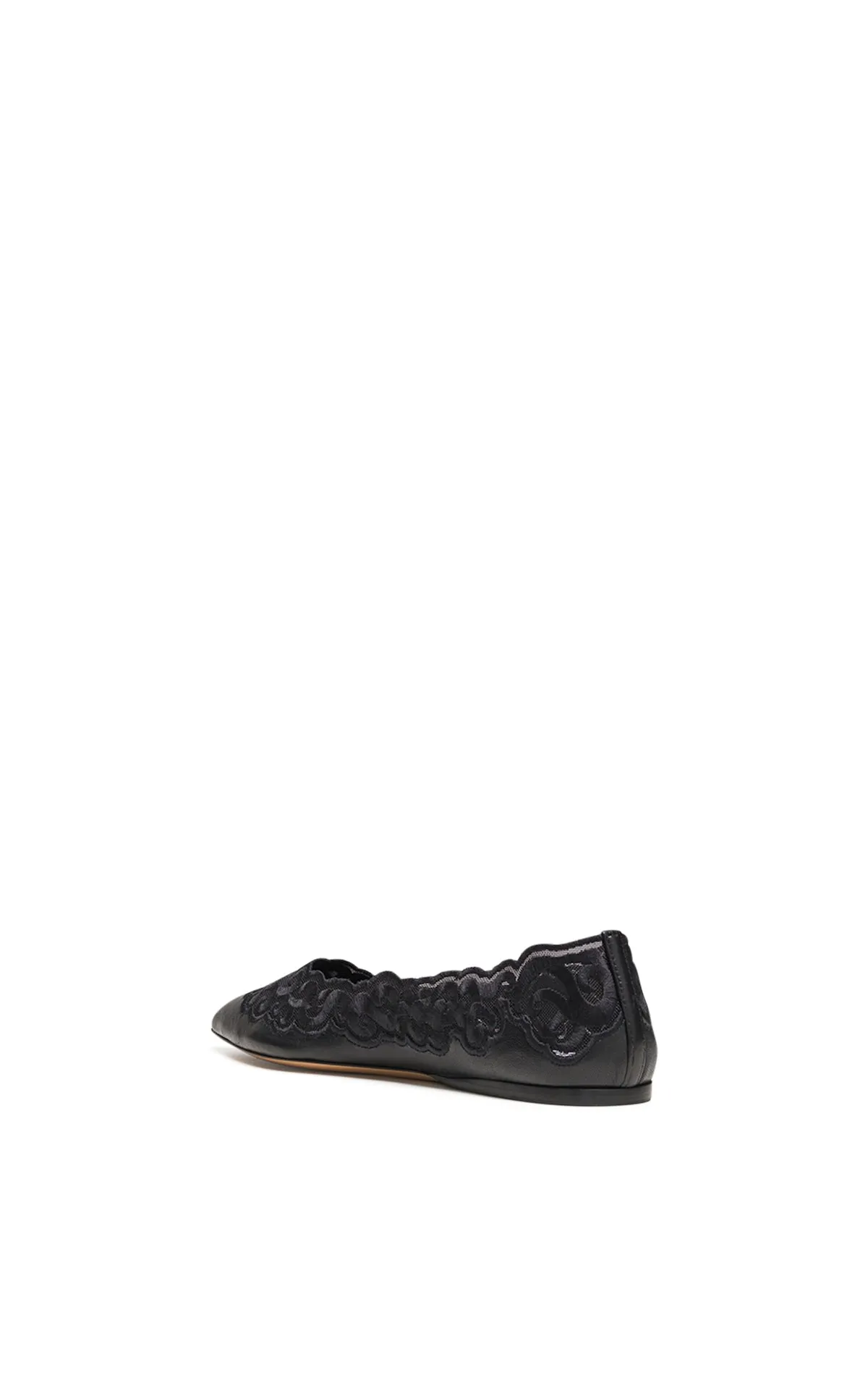Ziva Flat Shoe in Black Nappa Leather and Silk Lace Stylish Fit Party Step