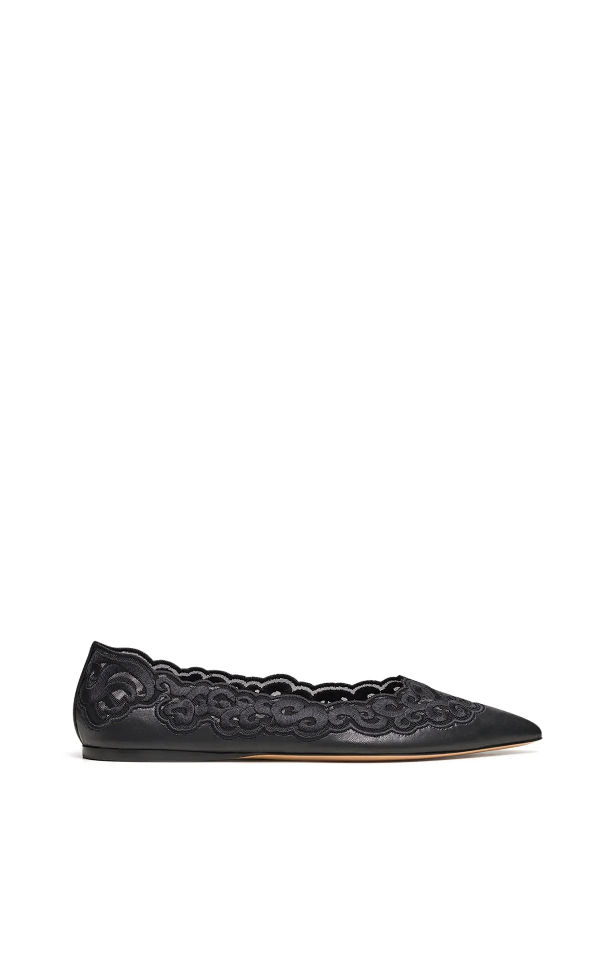 Chic Slip Street Fest Ziva Flat Shoe in Black Nappa Leather and Silk Lace
