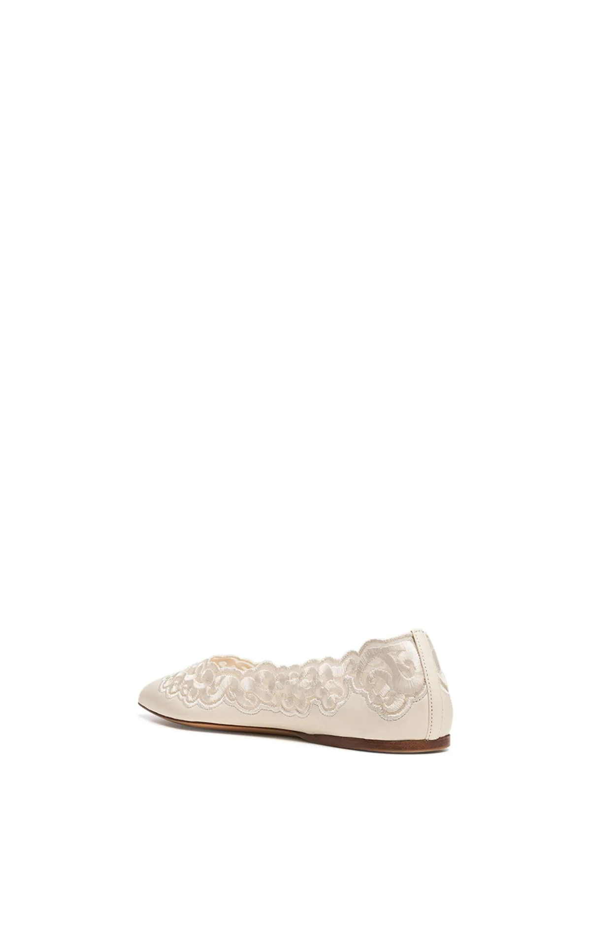 Ziva Flat Shoe in Ivory Nappa Leather and Silk Lace Guest Glow