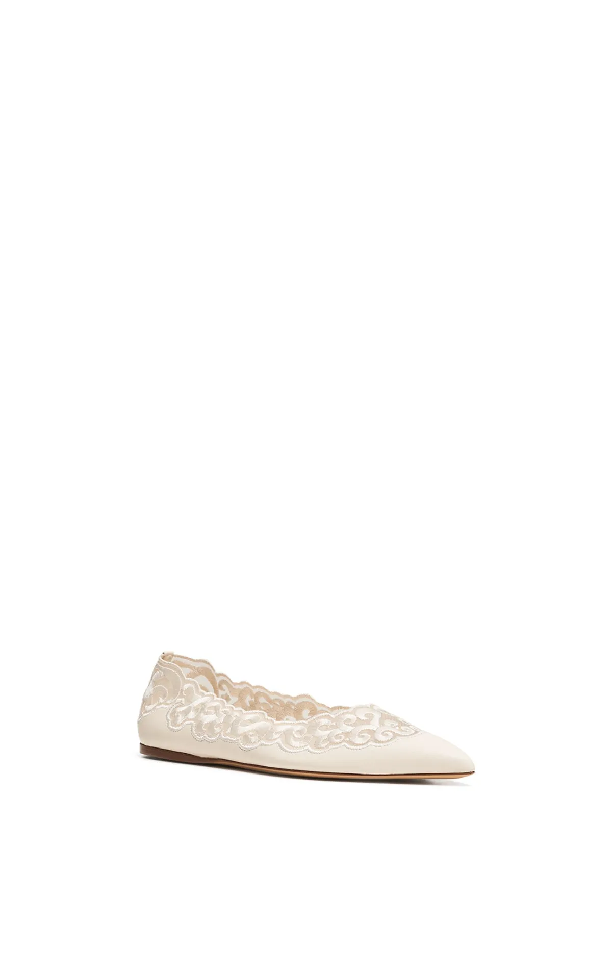 Ziva Flat Shoe in Ivory Nappa Leather and Silk Lace Barefoot feel