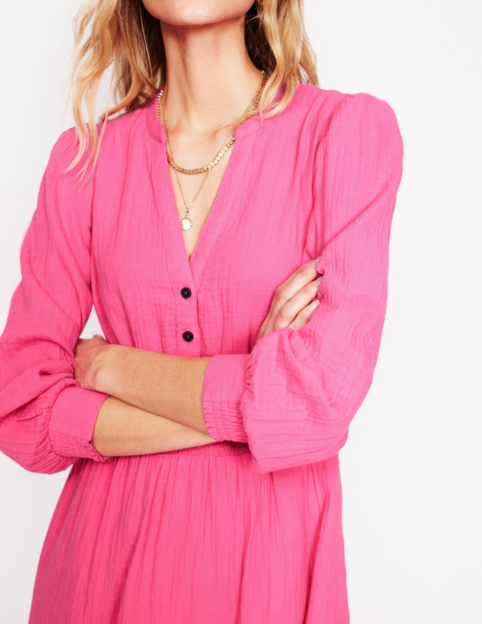 Elena Double Cloth Midi Dress-Sorbet Pink QuickReleaseClasp
