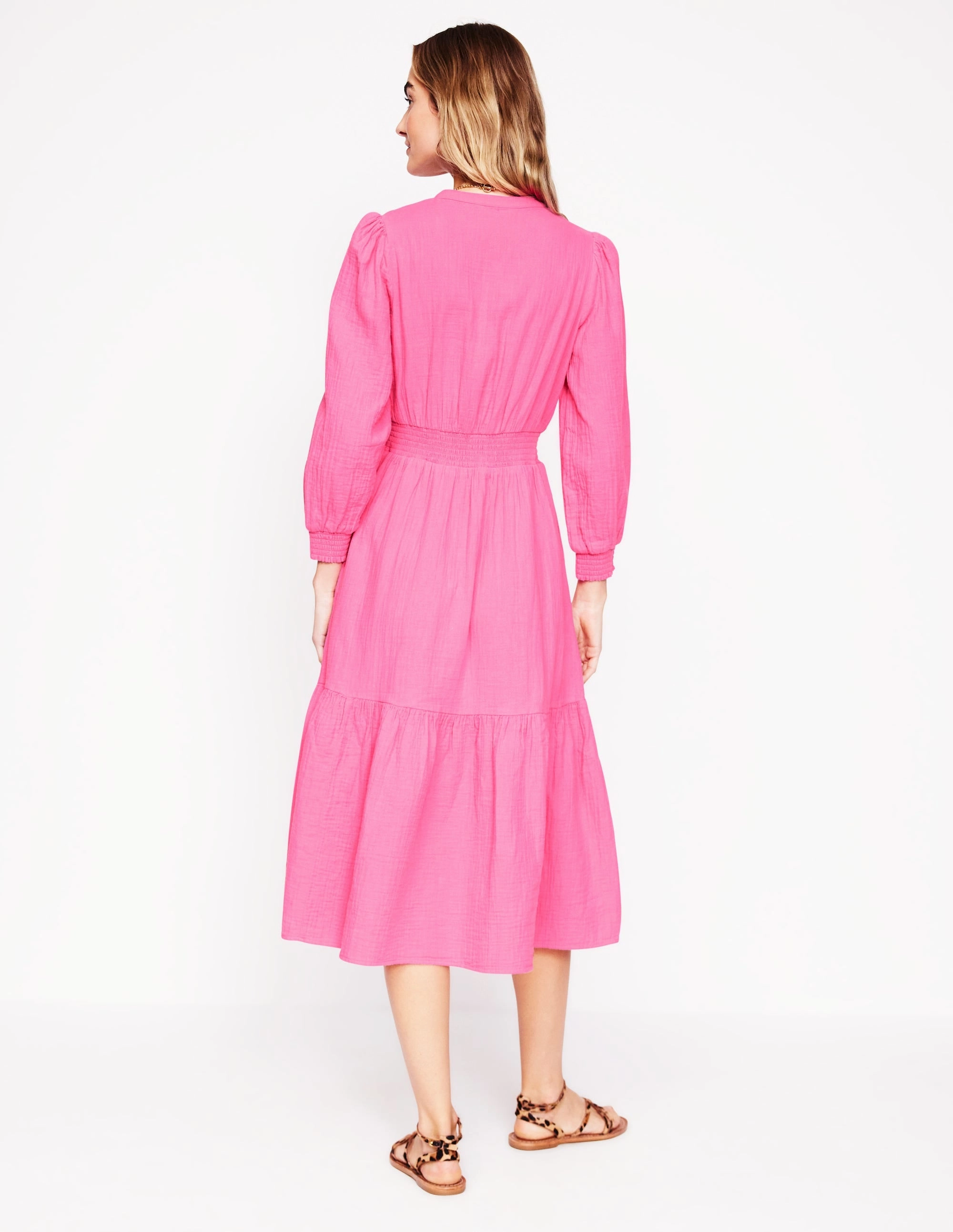 Elena Double Cloth Midi Dress-Sorbet Pink Comfortable travel dress