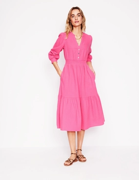 travel mode Elena Double Cloth Midi Dress-Sorbet Pink
