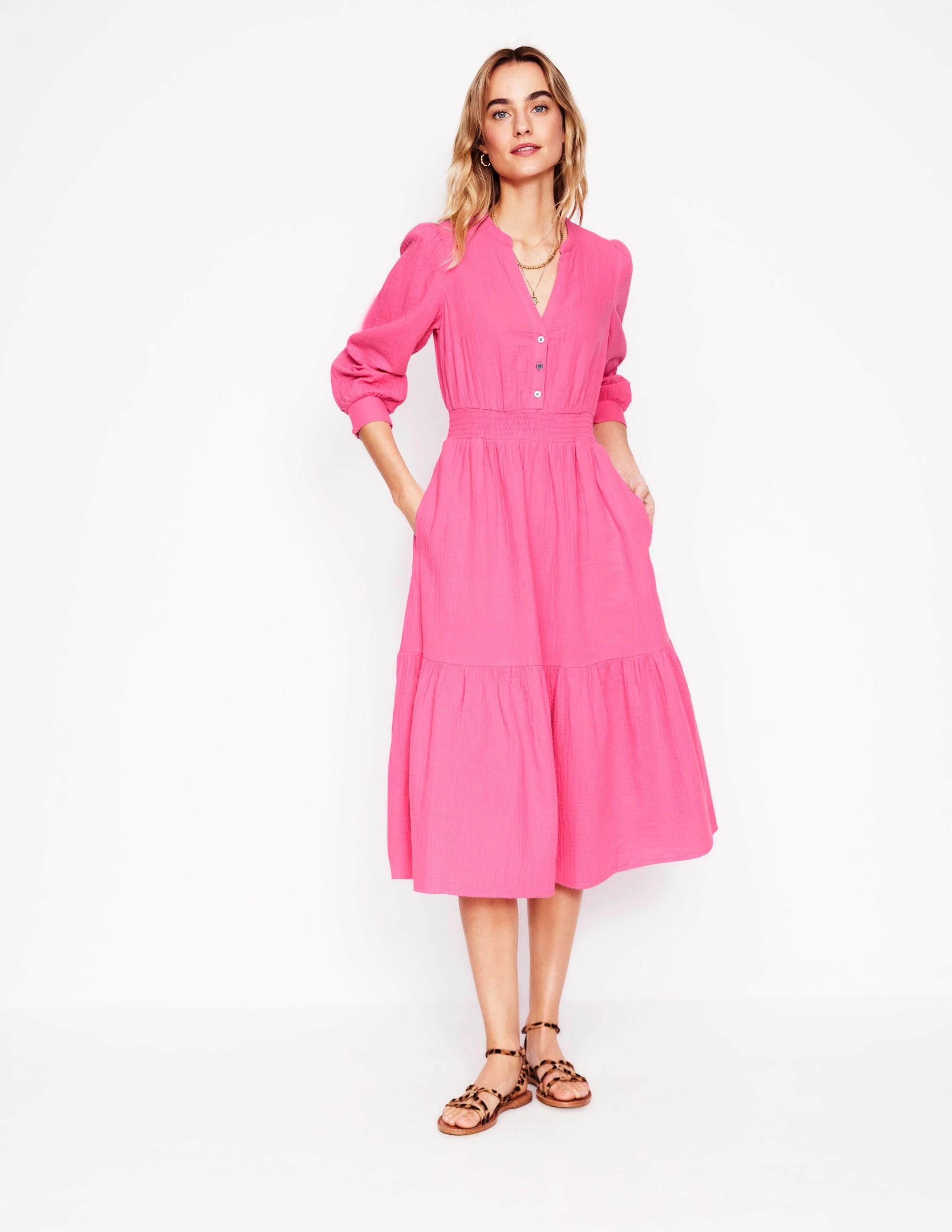 travel mode Elena Double Cloth Midi Dress-Sorbet Pink