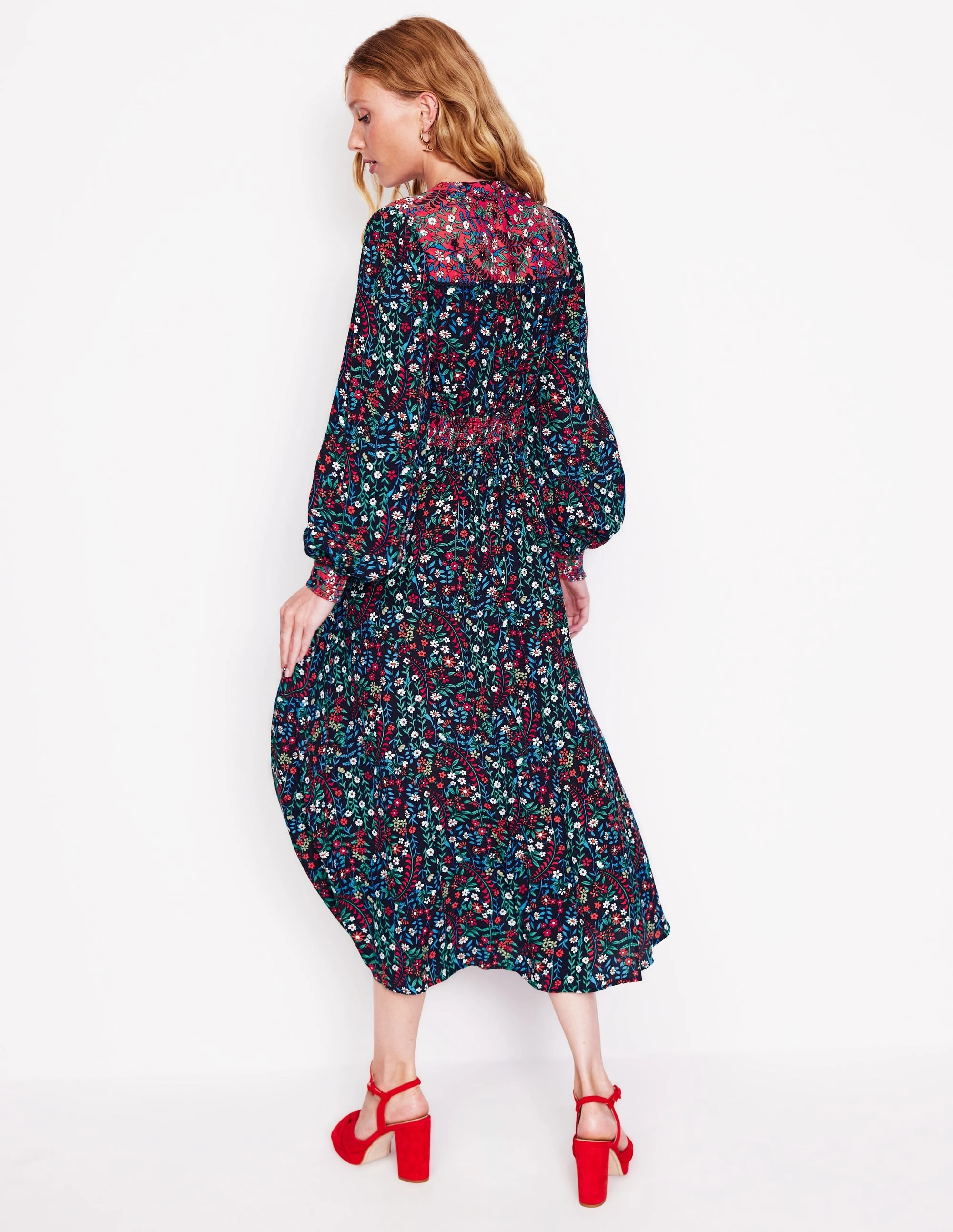 Travel Light Breathable Style Zoe Trim Detail Midi Dress-French Navy, Foliage Bud